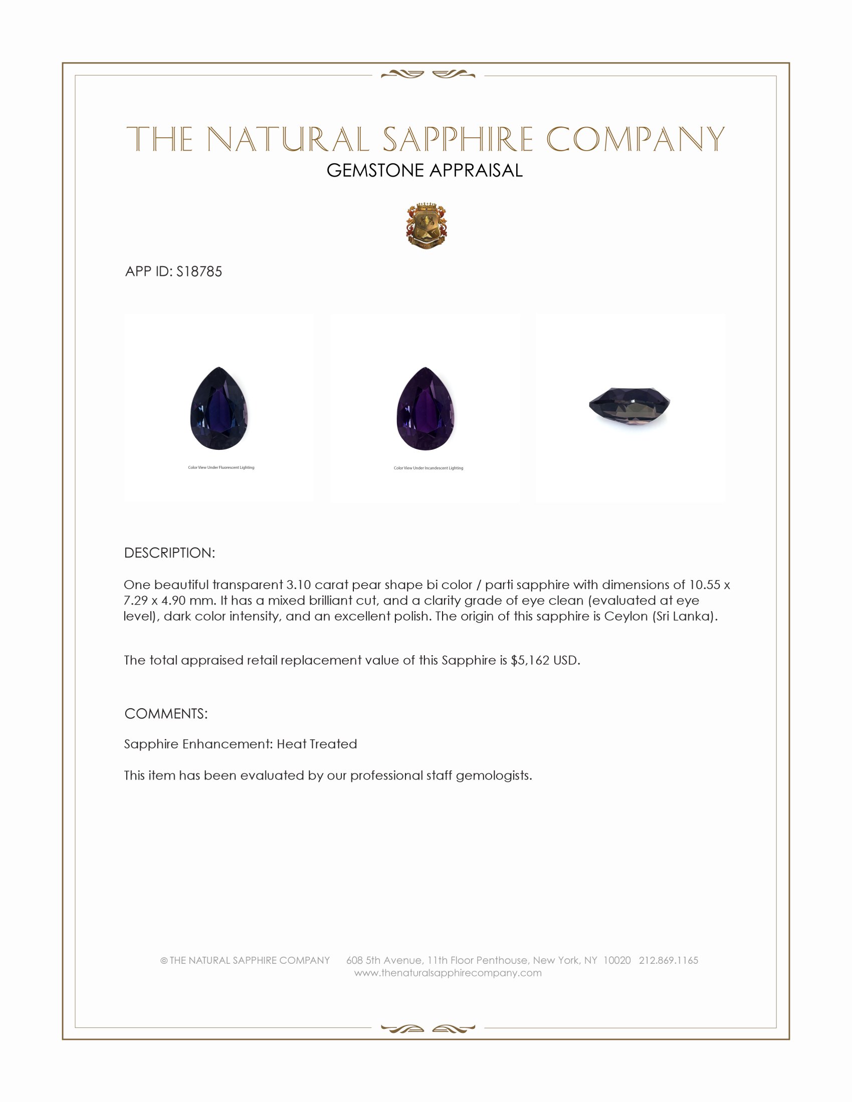 3.10 Ct. Bi Color / Parti Sapphire from Ceylon (Sri Lanka)