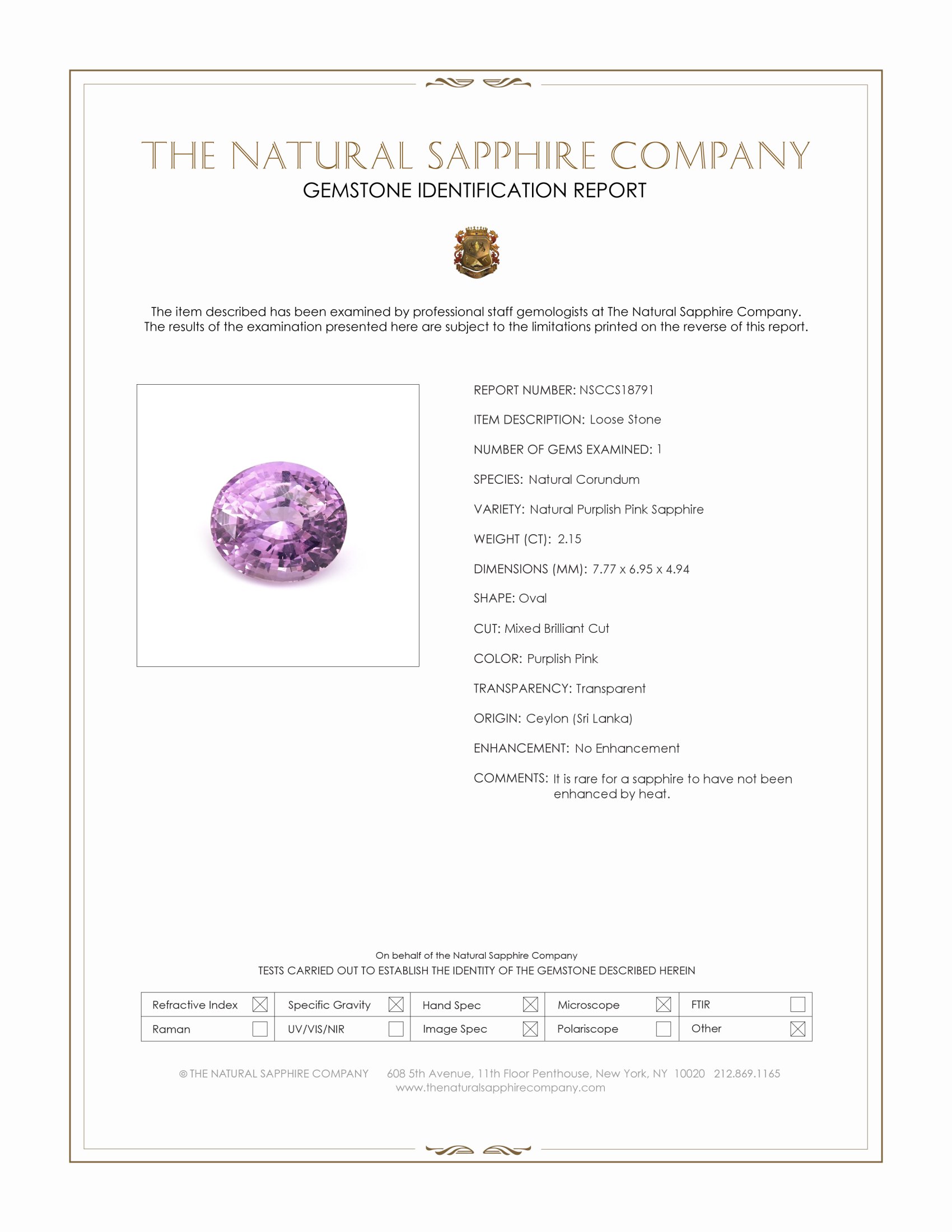 2.15 Ct. Purplish Pink Sapphire from Ceylon (Sri Lanka)
