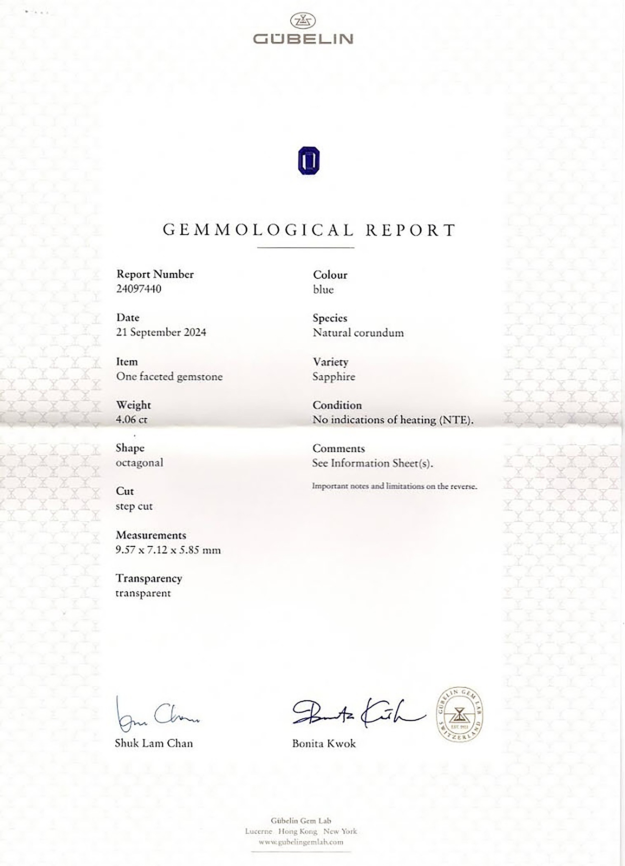 4.06 Ct. Blue Sapphire from Ceylon (Sri Lanka)