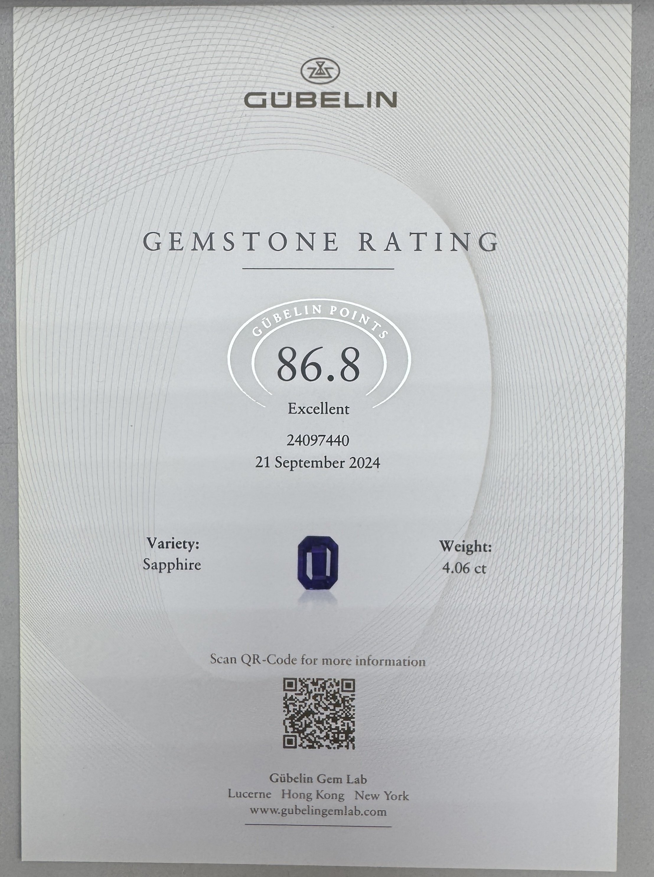 4.06 Ct. Blue Sapphire from Ceylon (Sri Lanka)