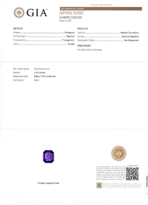 2.62 Ct. Purple Sapphire from Ceylon (Sri Lanka)