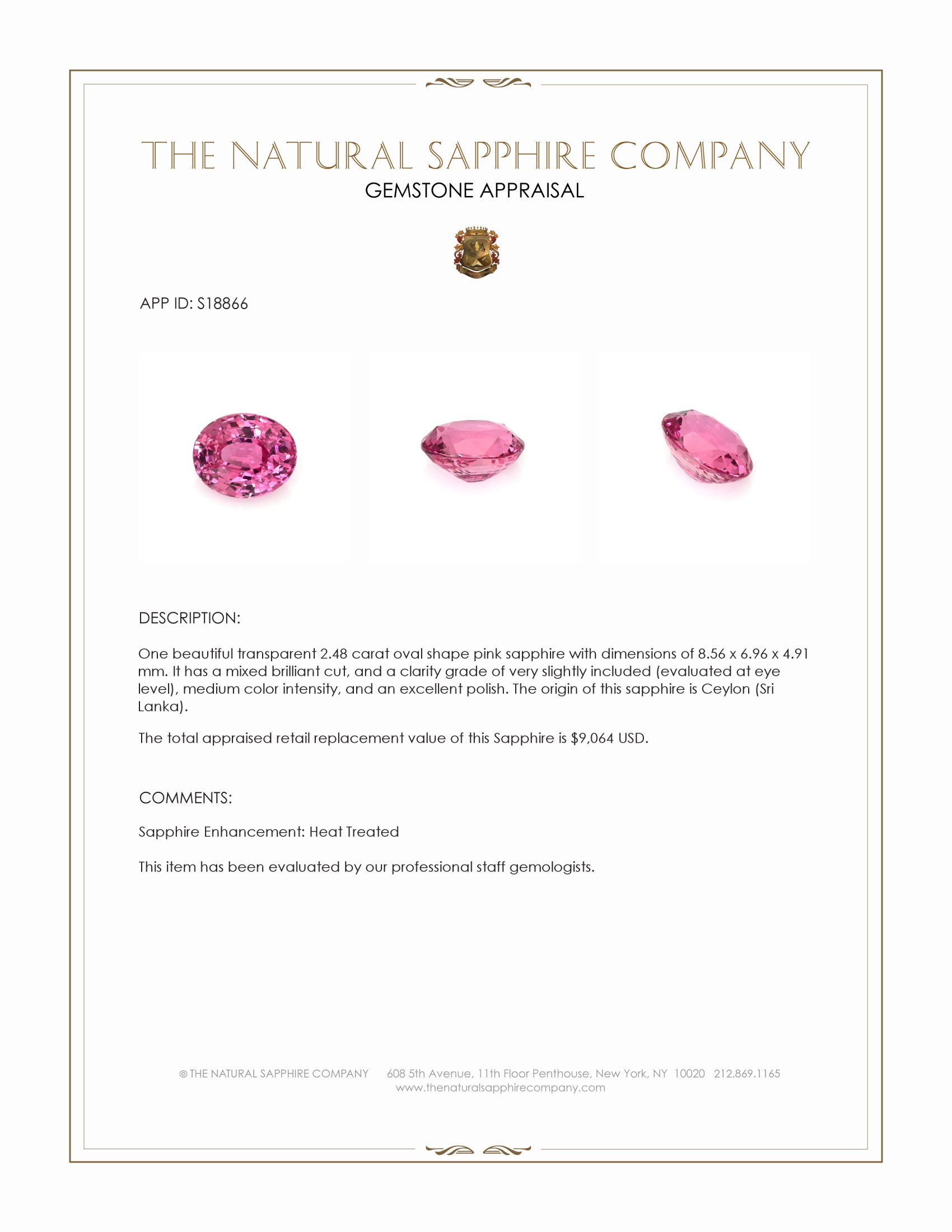 2.48 Ct. Pink Sapphire from Ceylon (Sri Lanka)