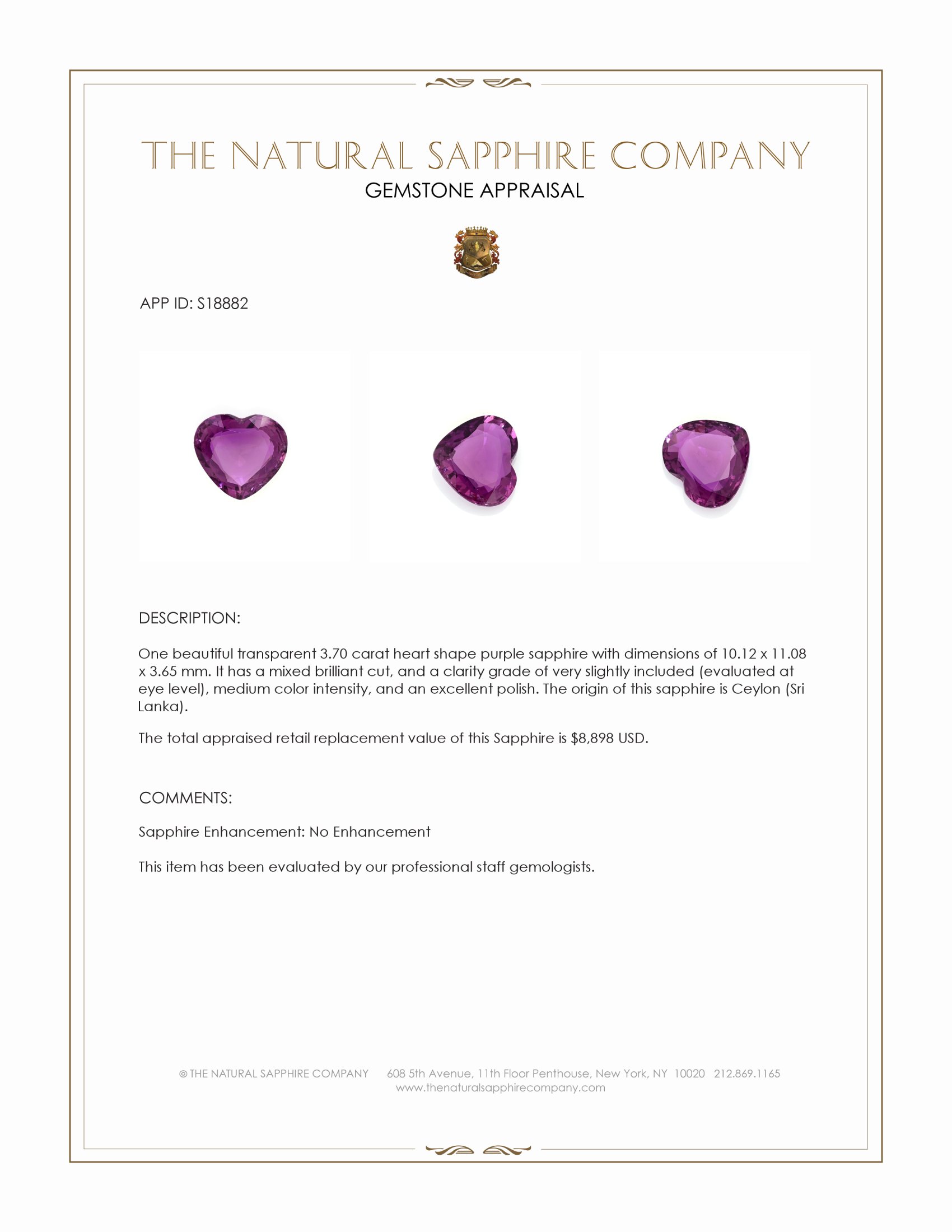 3.70 Ct. Purple Sapphire from Ceylon (Sri Lanka)