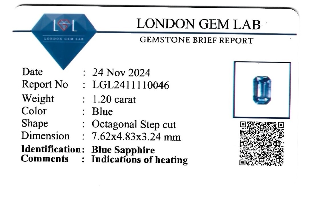 1.20 Ct. Blue Sapphire from Ceylon (Sri Lanka)