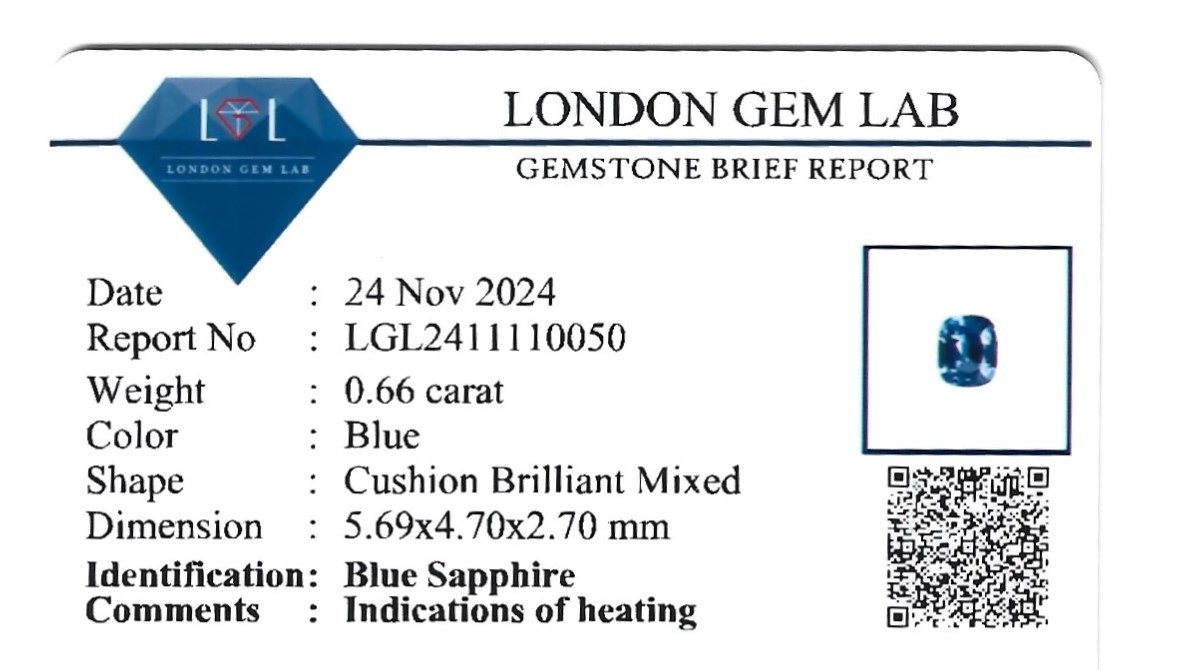 0.66 Ct. Blue Sapphire from Ceylon (Sri Lanka)