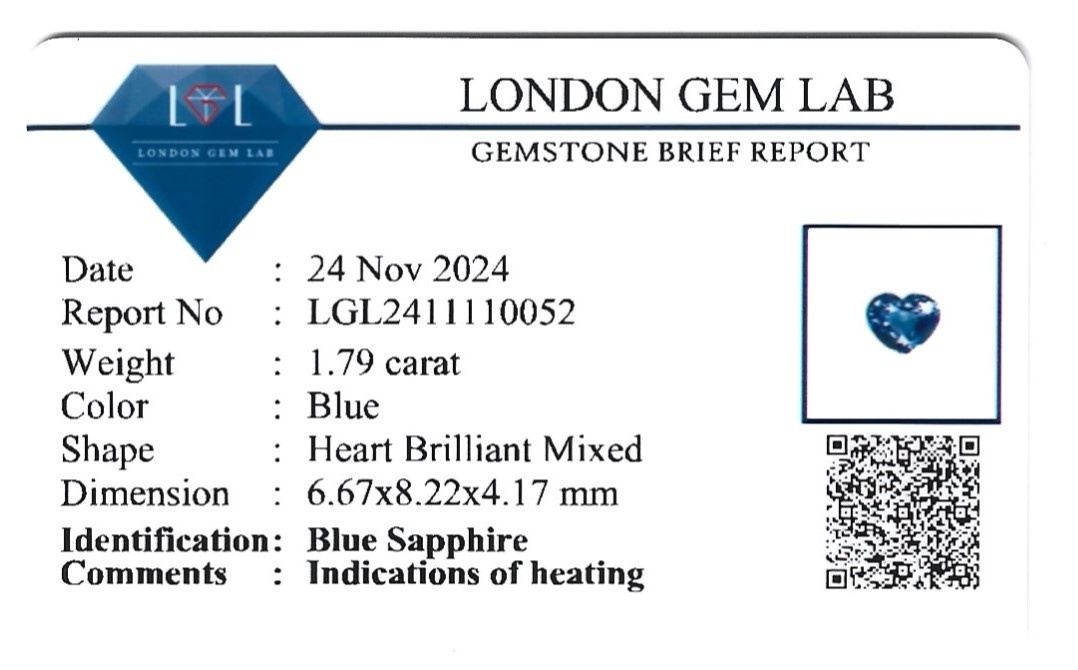 1.79 Ct. Blue Sapphire from Ceylon (Sri Lanka)