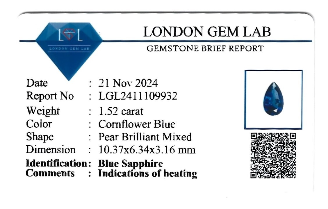 1.52 Ct. Blue Sapphire from Ceylon (Sri Lanka)