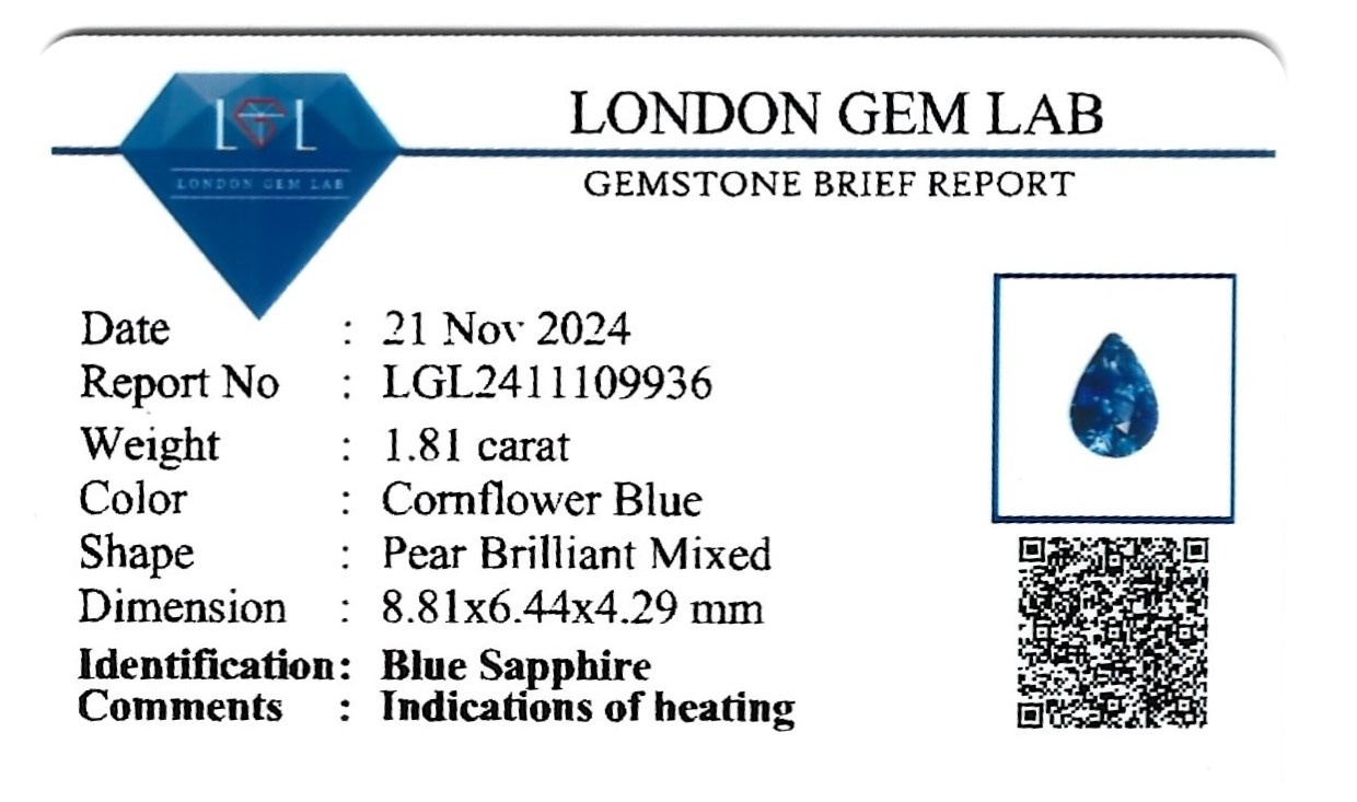 1.81 Ct. Blue Sapphire from Ceylon (Sri Lanka)