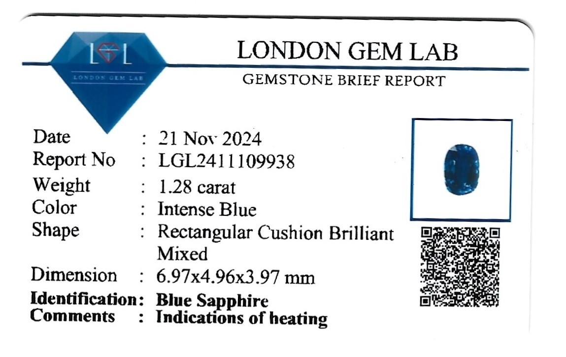 1.28 Ct. Blue Sapphire from Ceylon (Sri Lanka)