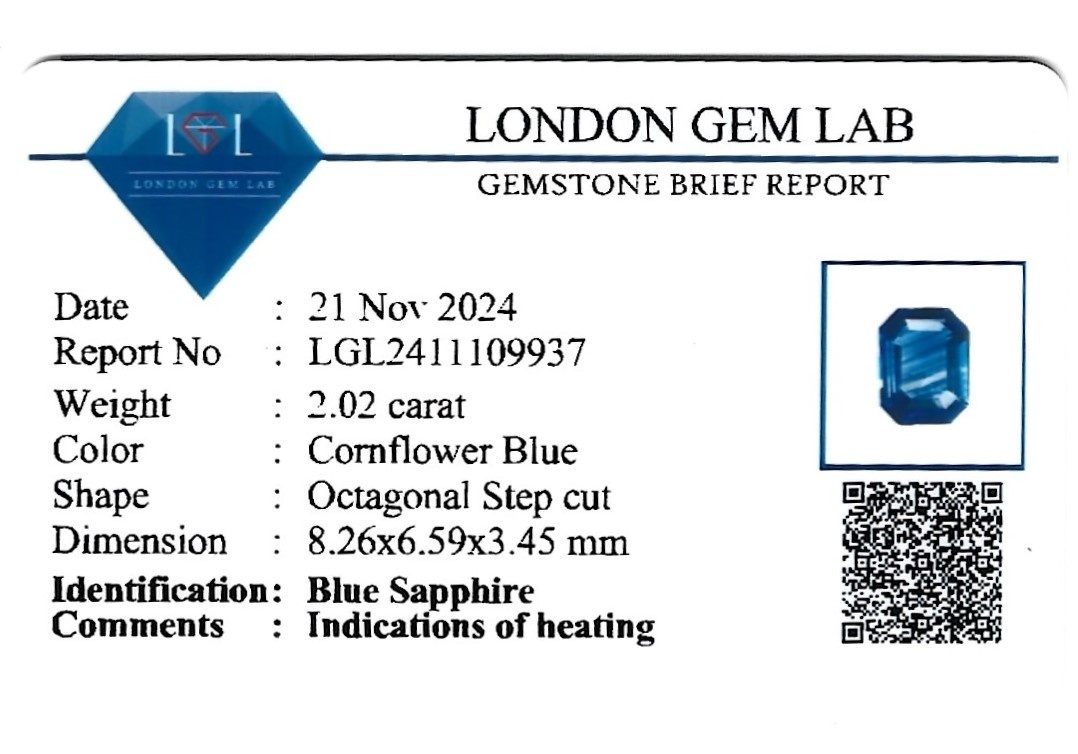 2.02 Ct. Blue Sapphire from Ceylon (Sri Lanka)