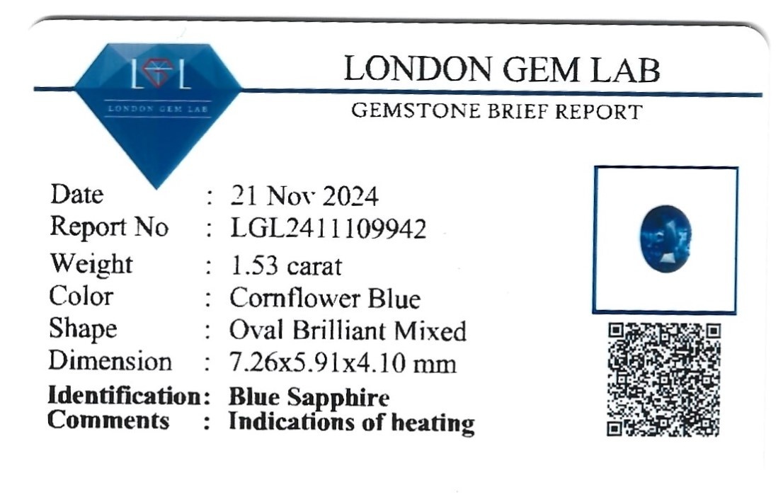 1.53 Ct. Blue Sapphire from Ceylon (Sri Lanka)