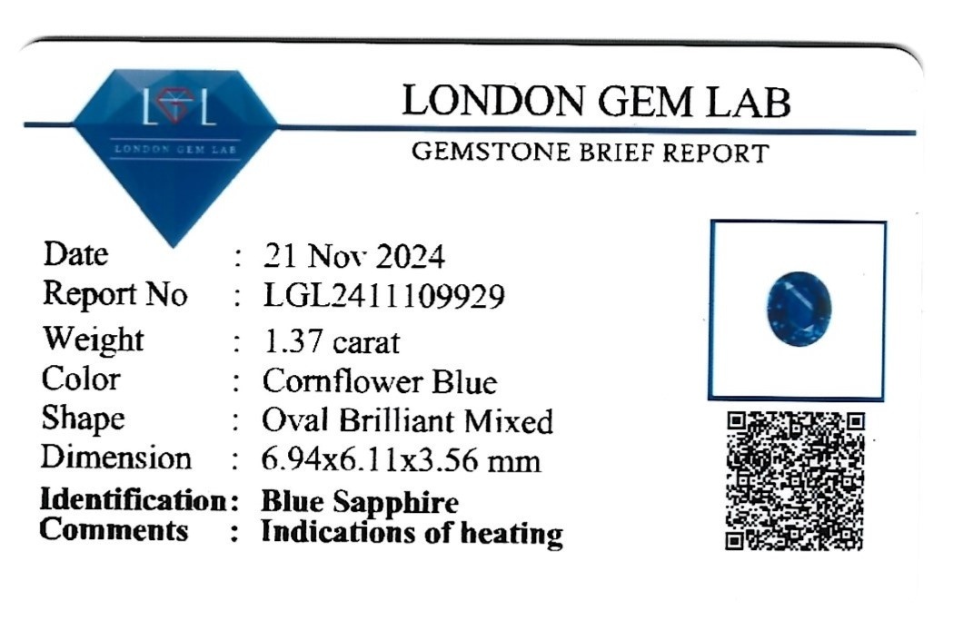 1.37 Ct. Blue Sapphire from Ceylon (Sri Lanka)