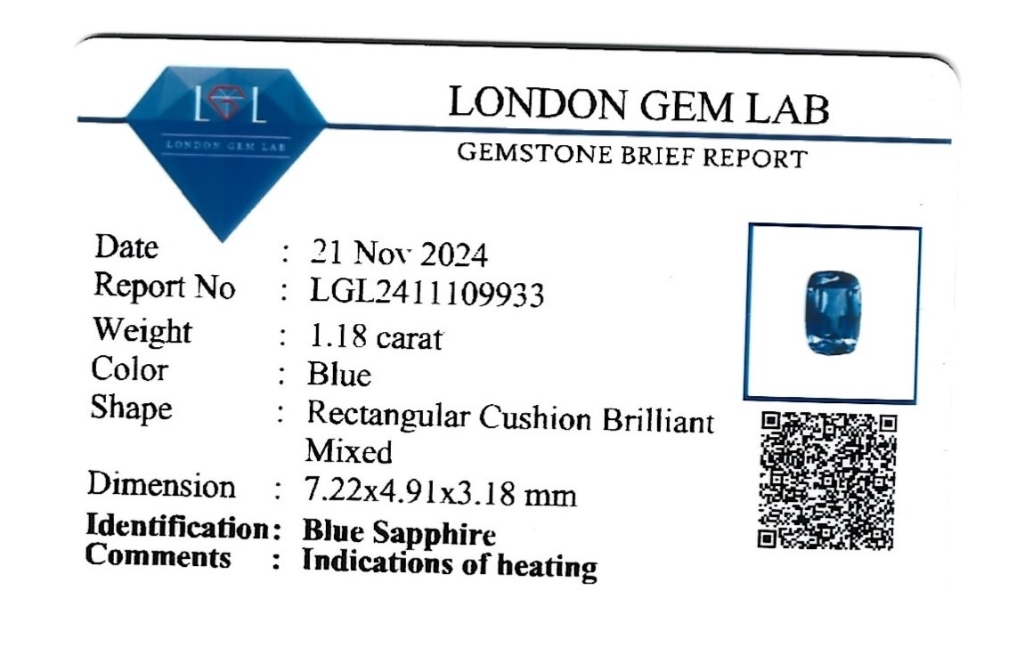 1.18 Ct. Blue Sapphire from Ceylon (Sri Lanka)