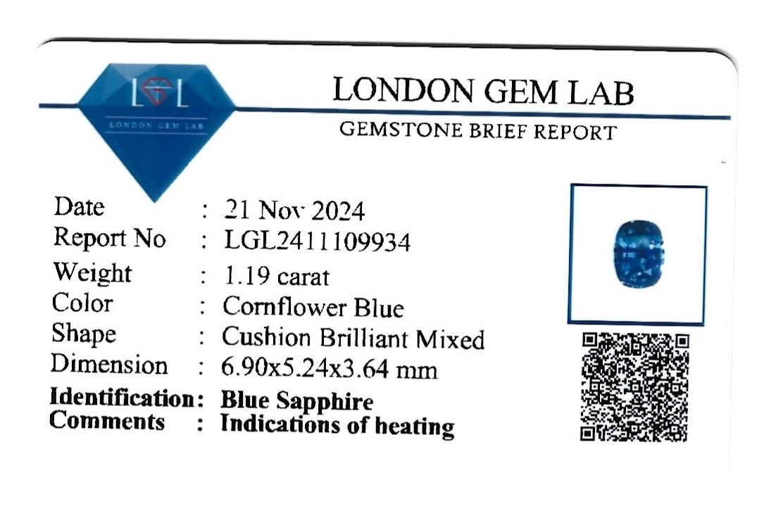1.19 Ct. Blue Sapphire from Ceylon (Sri Lanka)