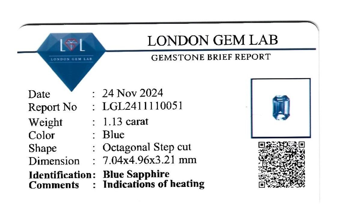 1.13 Ct. Blue Sapphire from Ceylon (Sri Lanka)