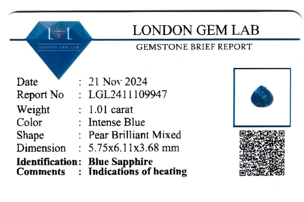 1.01 Ct. Blue Sapphire from Ceylon (Sri Lanka)
