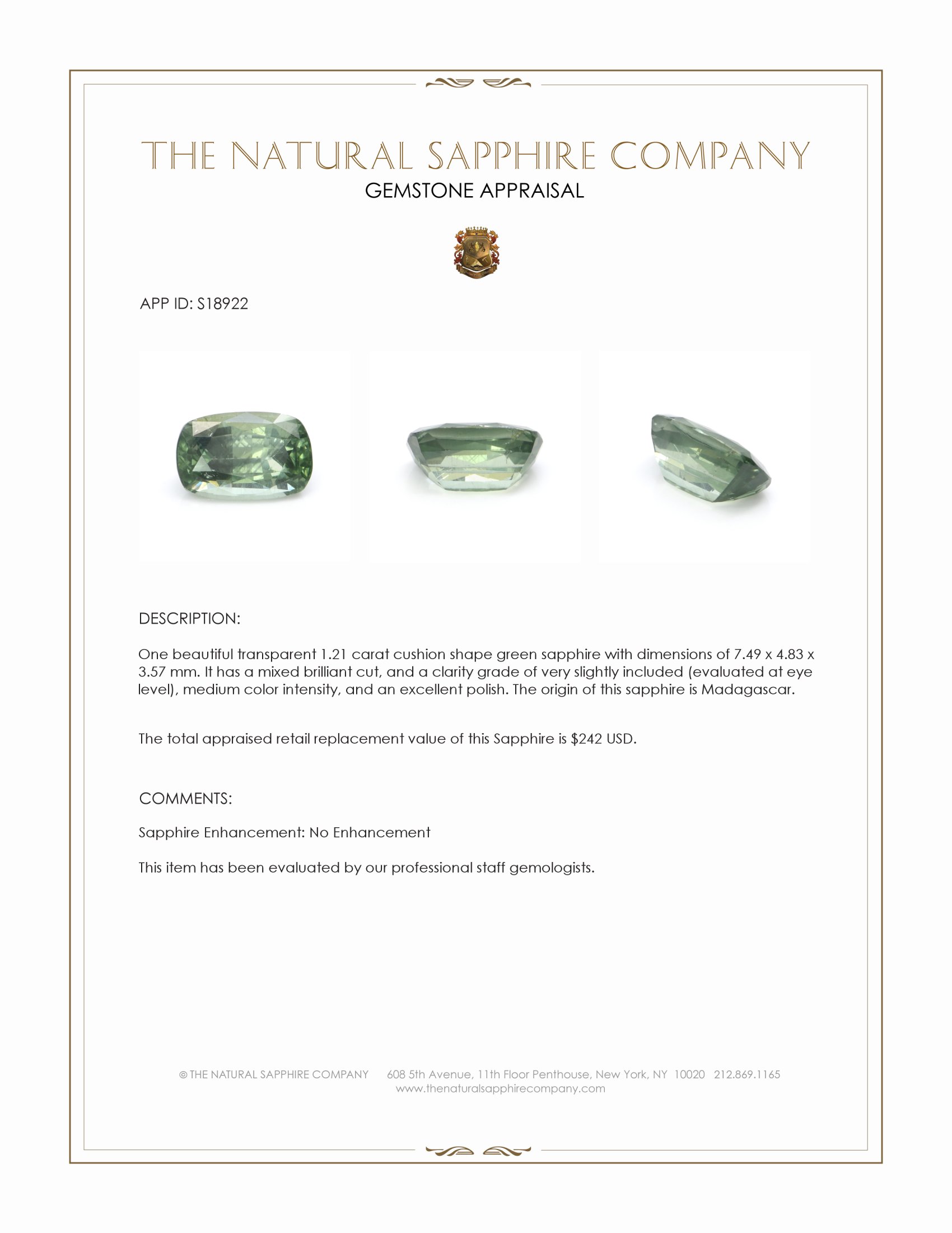 1.21 Ct. Green Sapphire from Madagascar
