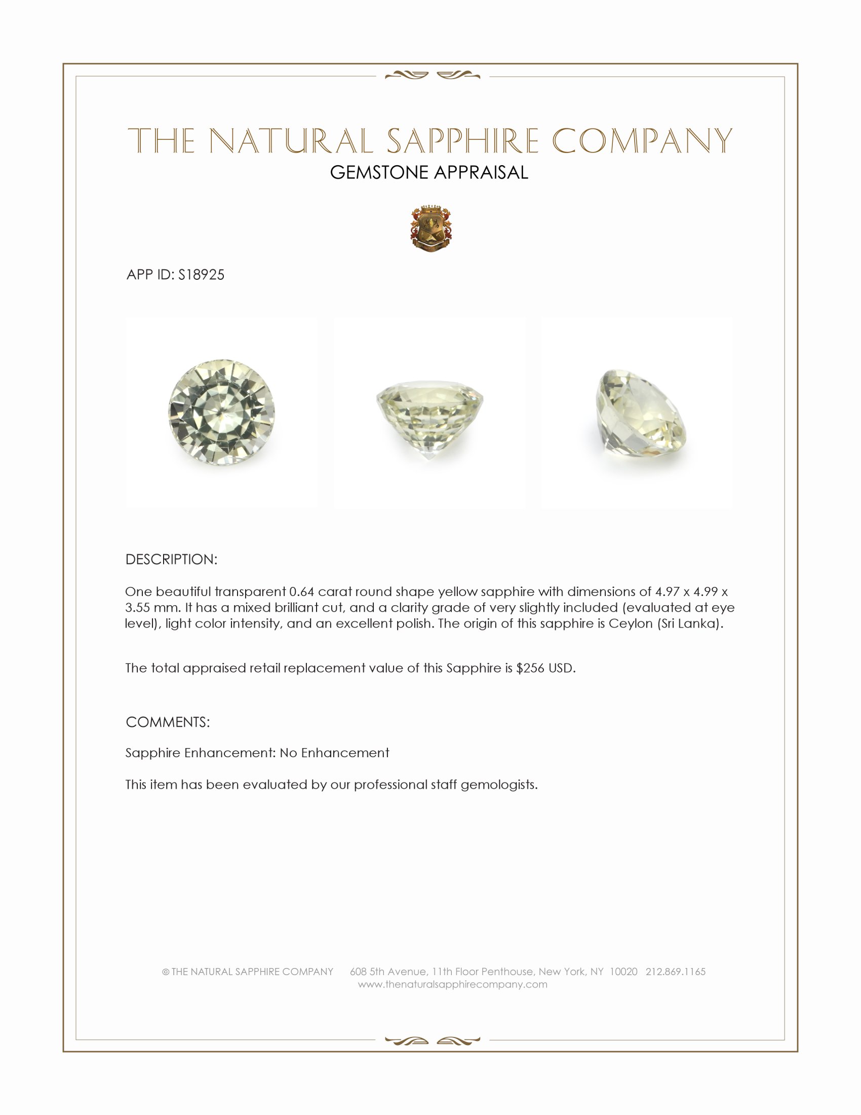 0.64 Ct. Yellow Sapphire from Ceylon (Sri Lanka)