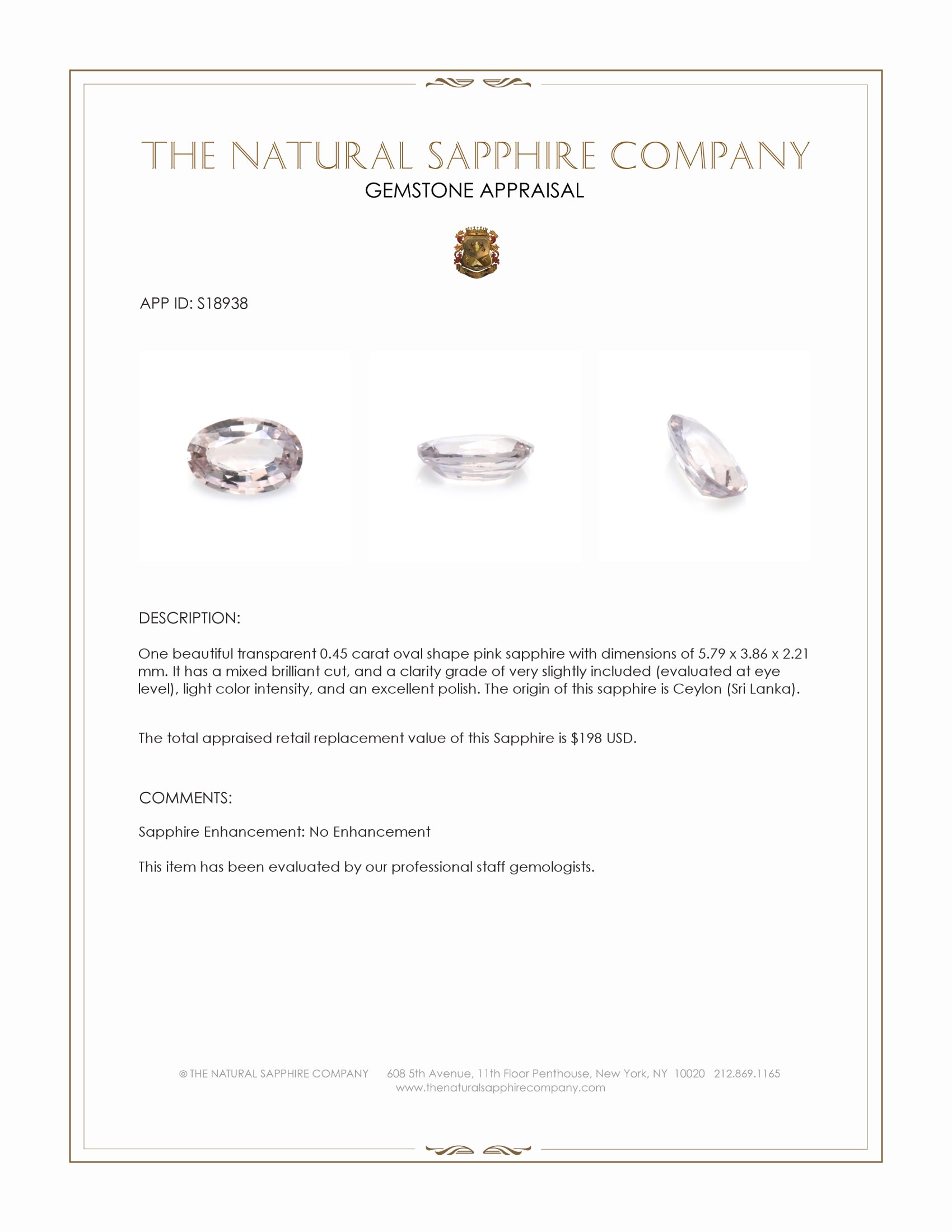 0.45 Ct. Pink Sapphire from Ceylon (Sri Lanka)