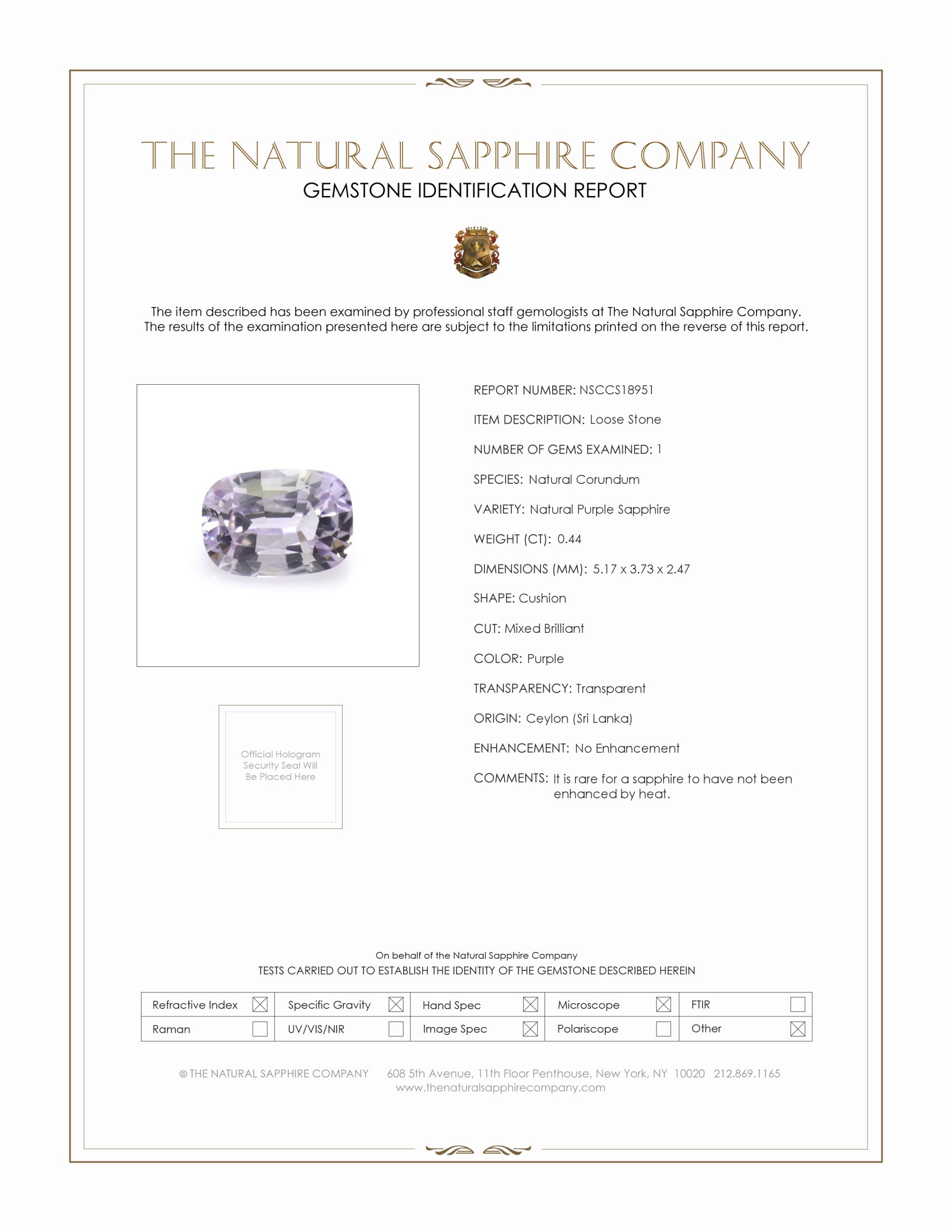 0.44 Ct. Purple Sapphire from Ceylon (Sri Lanka)