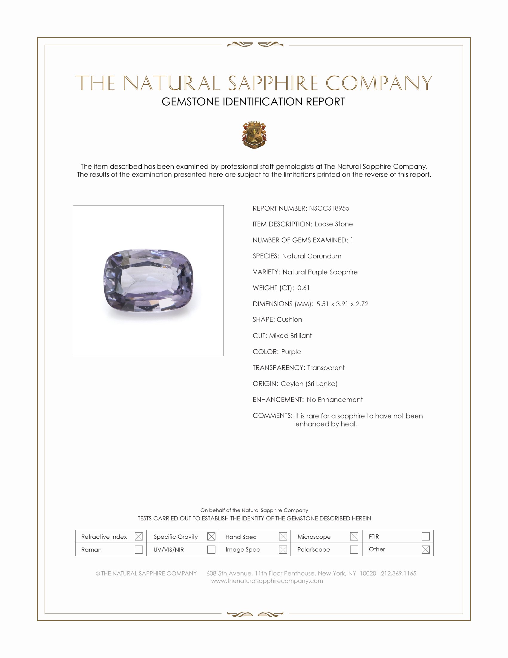 0.61 Ct. Purple Sapphire from Ceylon (Sri Lanka)