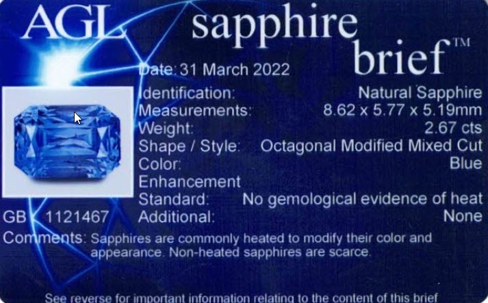 2.67 Ct. Blue Sapphire from Ceylon (Sri Lanka)