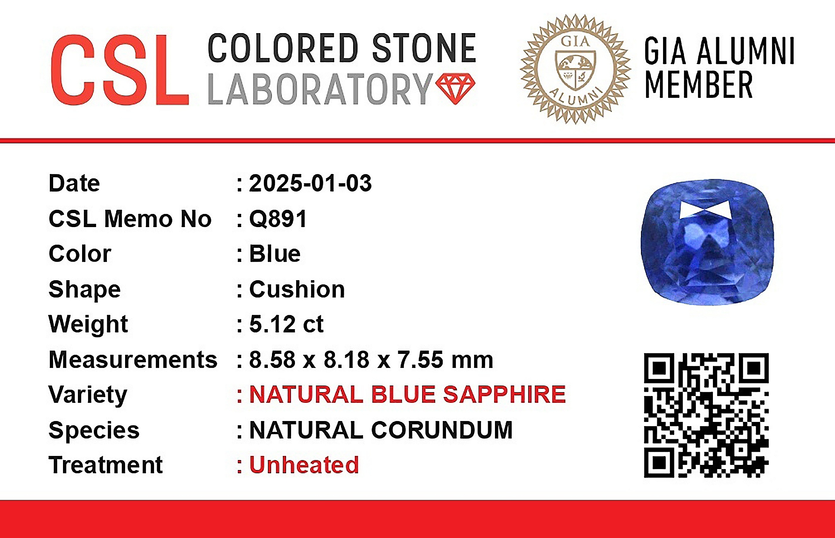 5.13 Ct. Blue Sapphire from Ceylon (Sri Lanka)