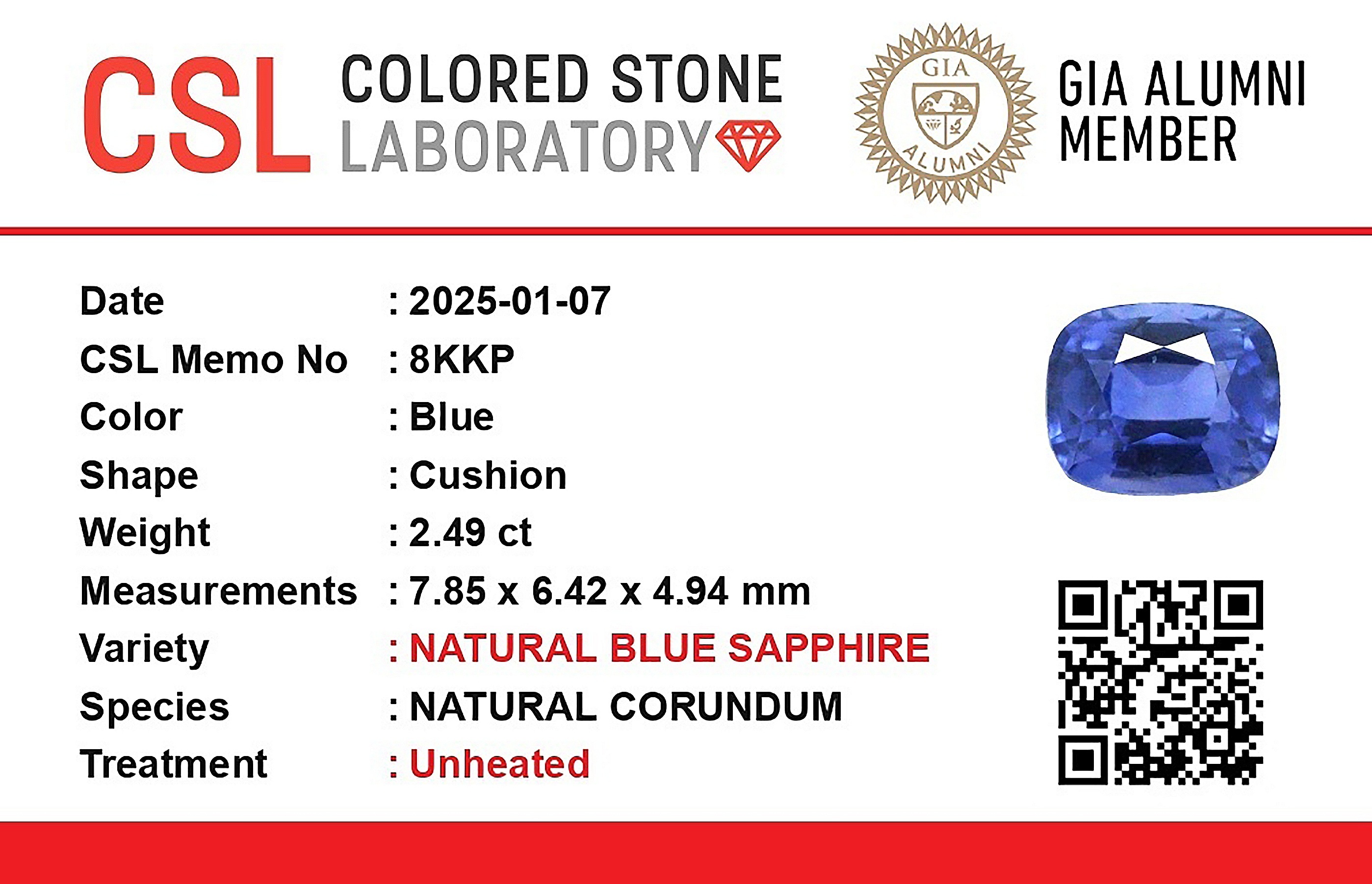 2.48 Ct. Blue Sapphire from Ceylon (Sri Lanka)