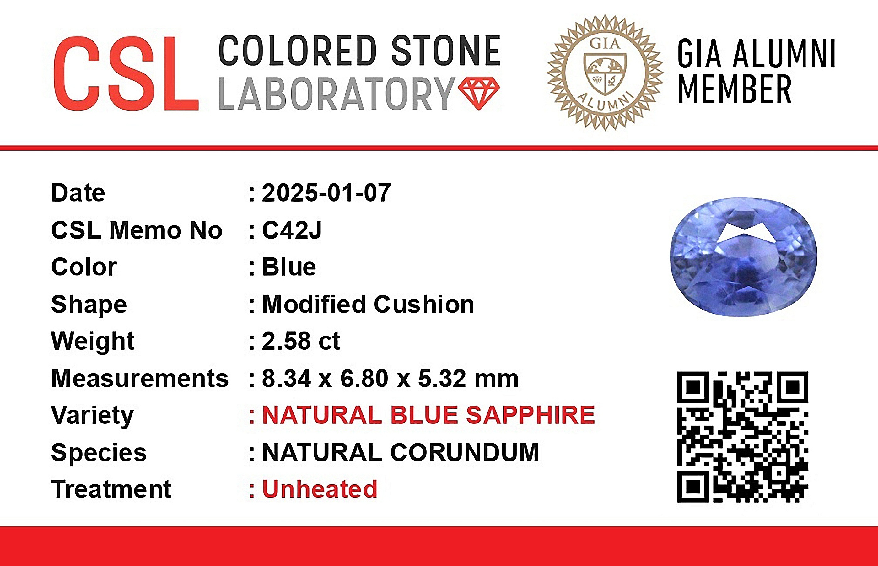 2.58 Ct. Blue Sapphire from Ceylon (Sri Lanka)