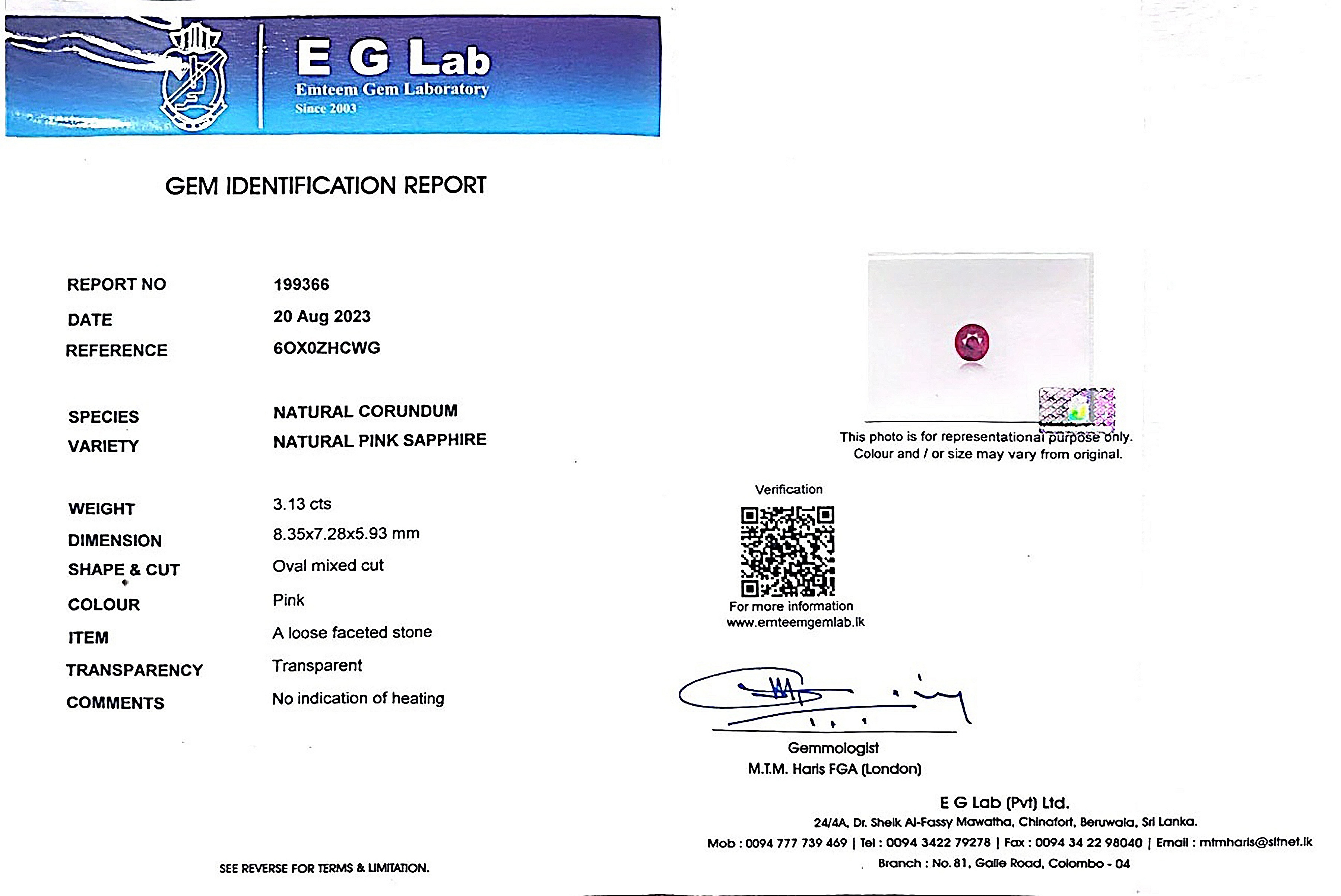 3.13 Ct. Pink Sapphire from Tanzania