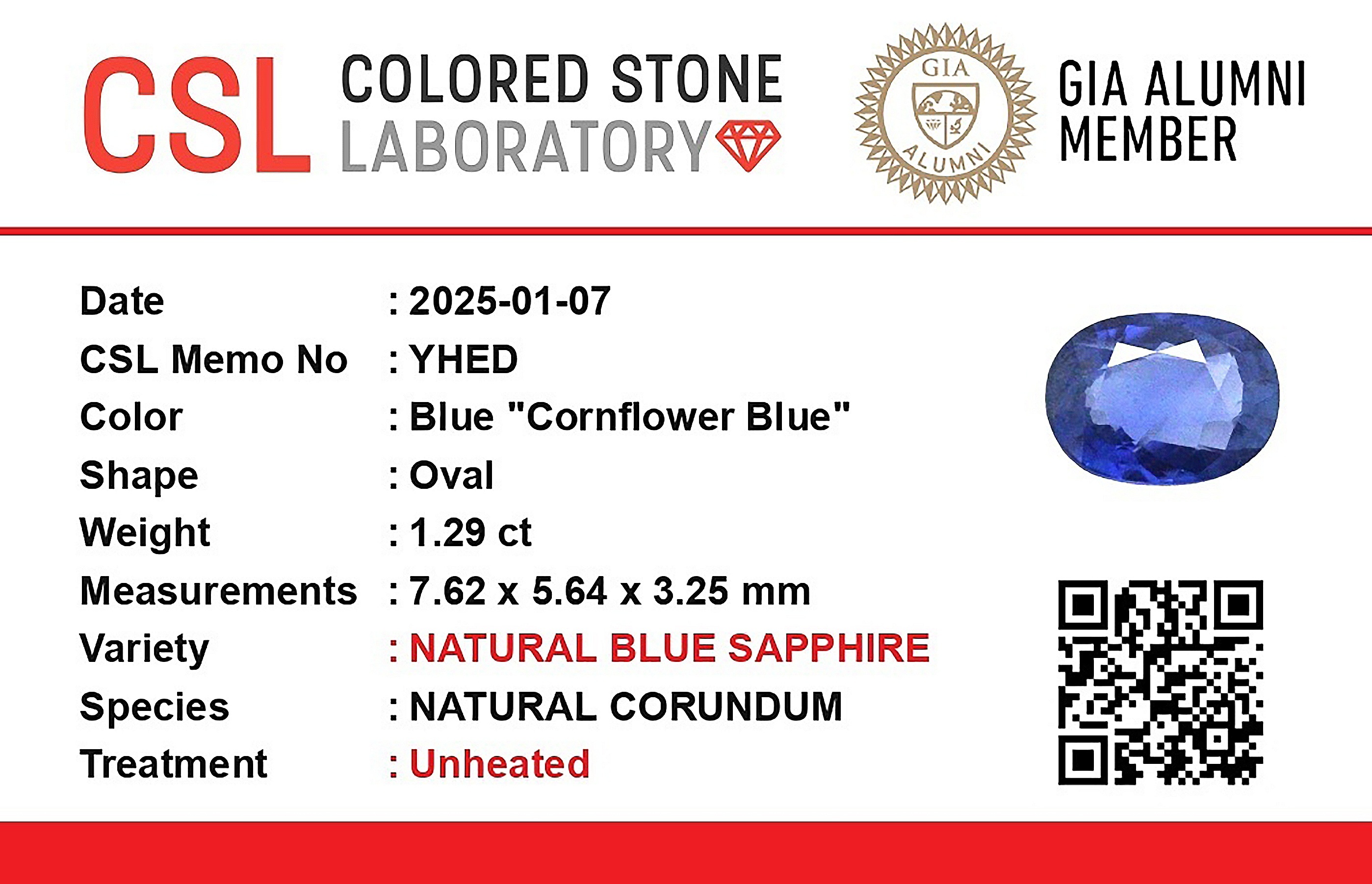 1.28 Ct. Blue Sapphire from Ceylon (Sri Lanka)