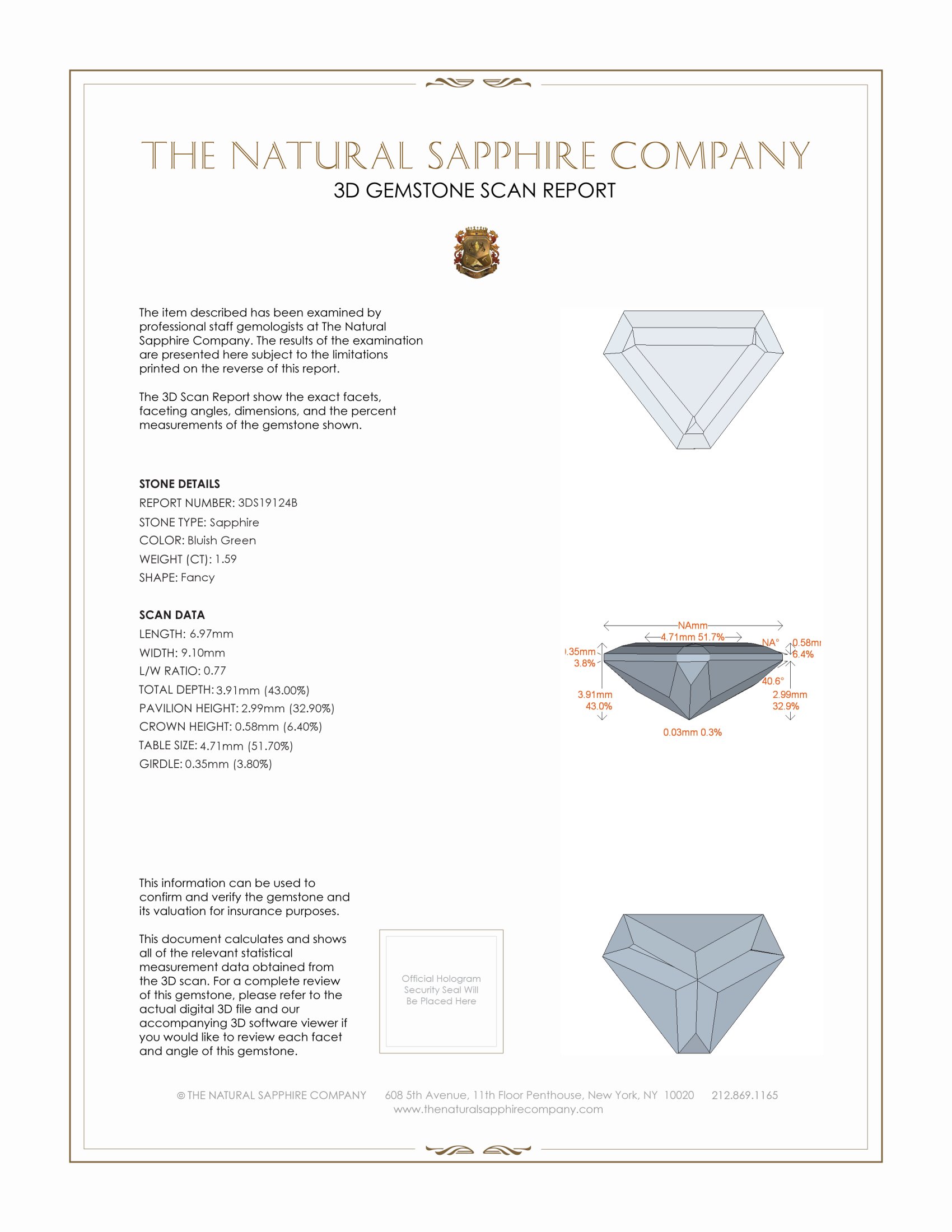 1.59 Ct. Bluish Green Sapphire from Ceylon (Sri Lanka)