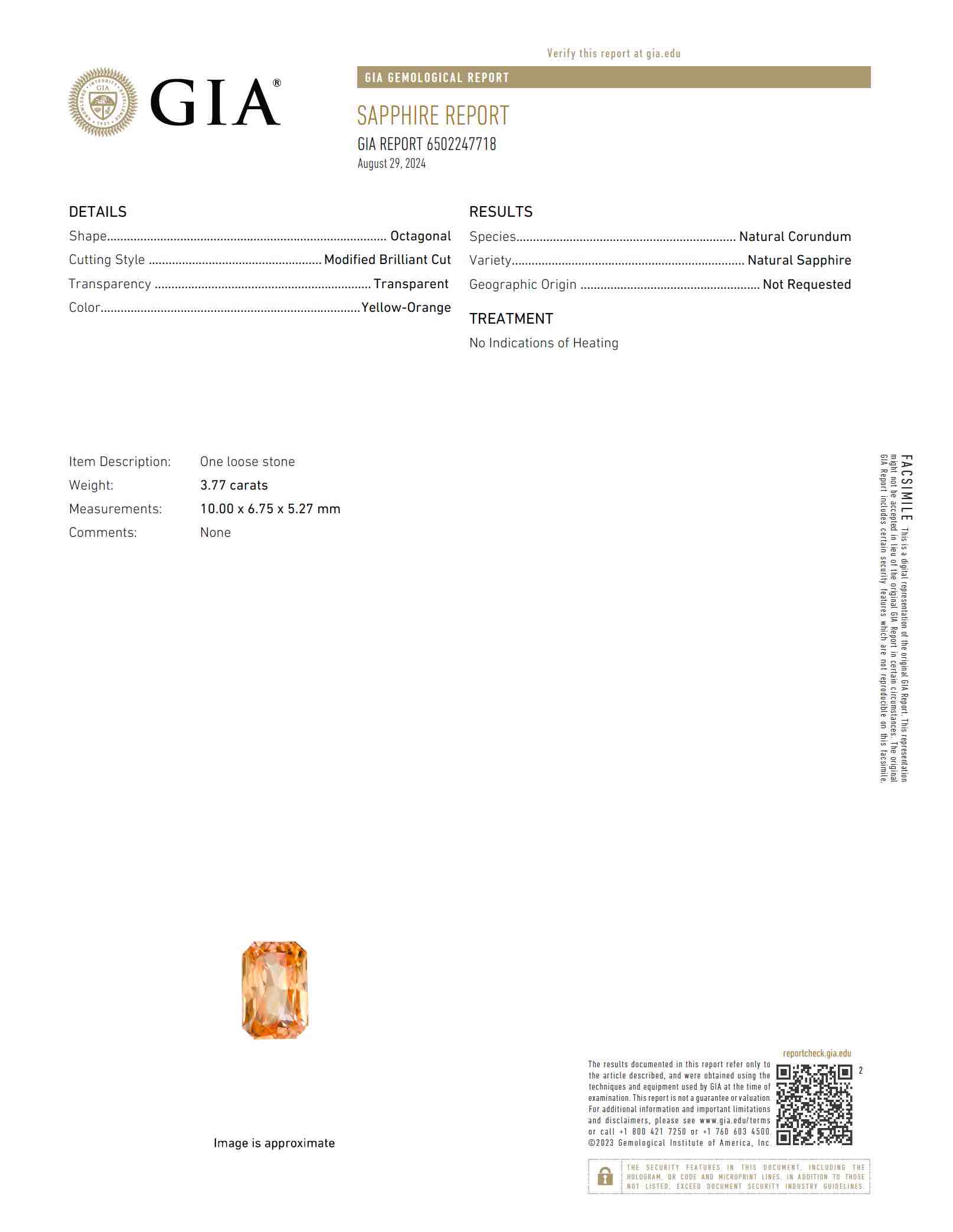 3.77 Ct. Yellowish Orange Sapphire from Ceylon (Sri Lanka)