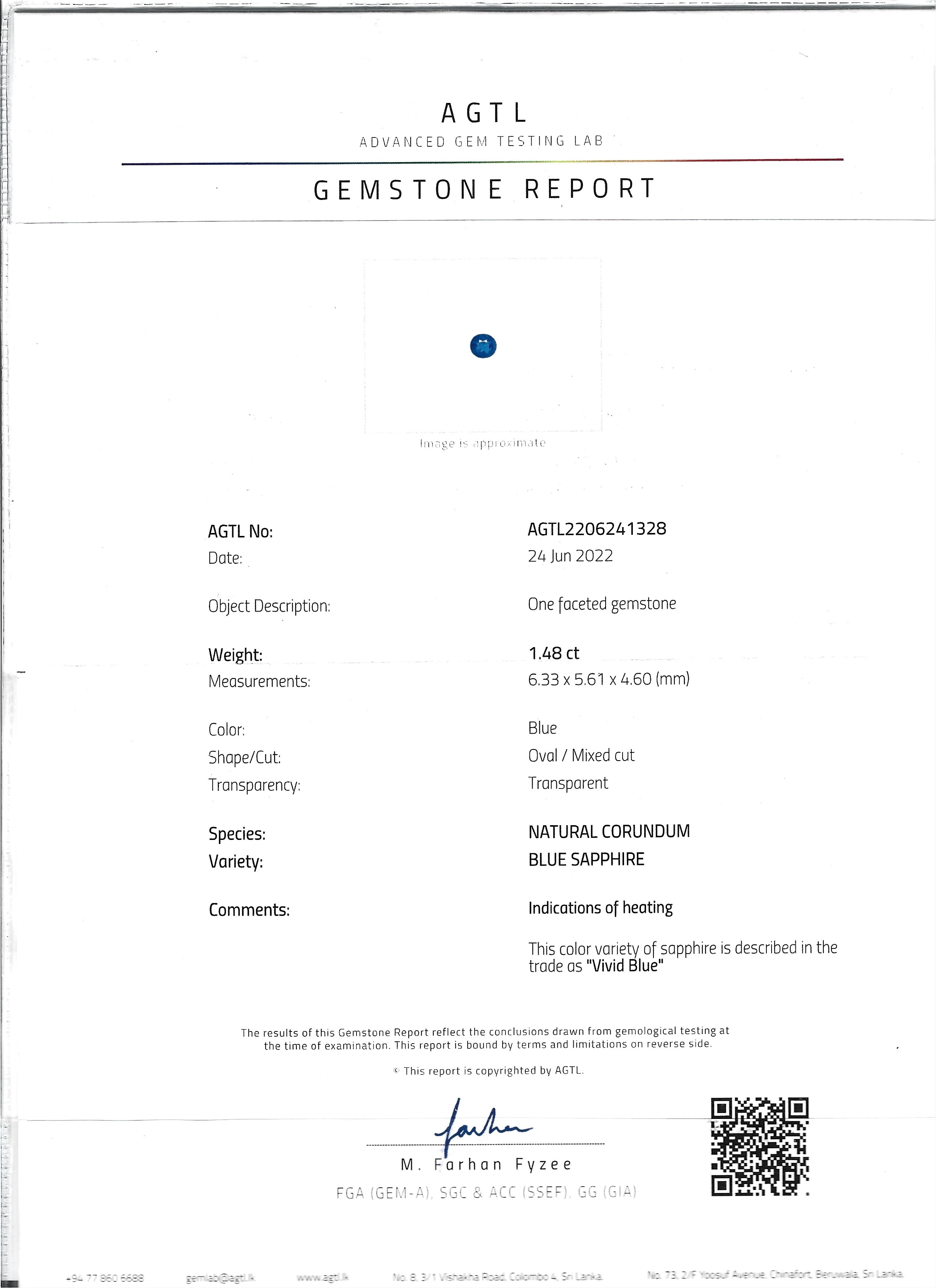 1.48 Ct. Blue Sapphire from Ceylon (Sri Lanka)