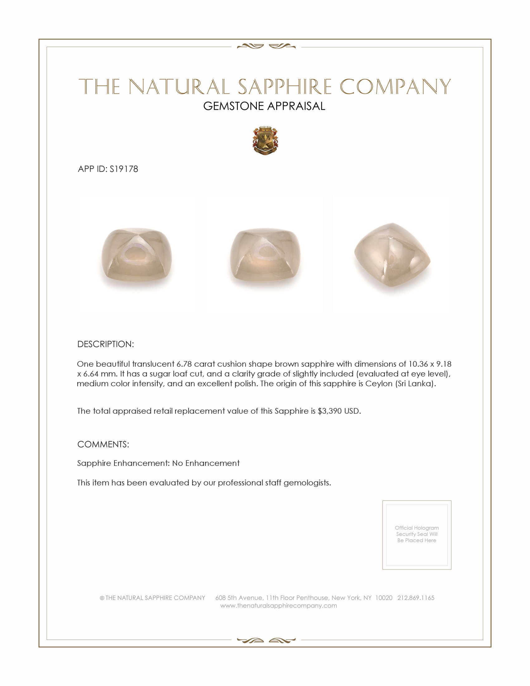 6.78 Ct. Brown Cabochon Sapphire from Ceylon (Sri Lanka)