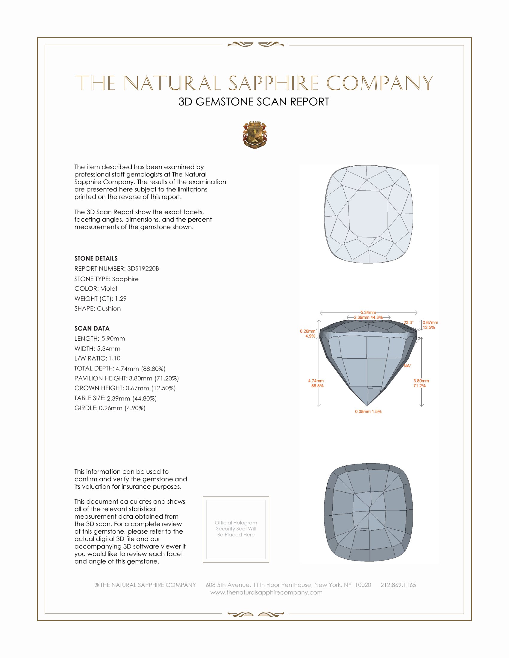 1.29 Ct. Violet Sapphire from Ceylon (Sri Lanka)