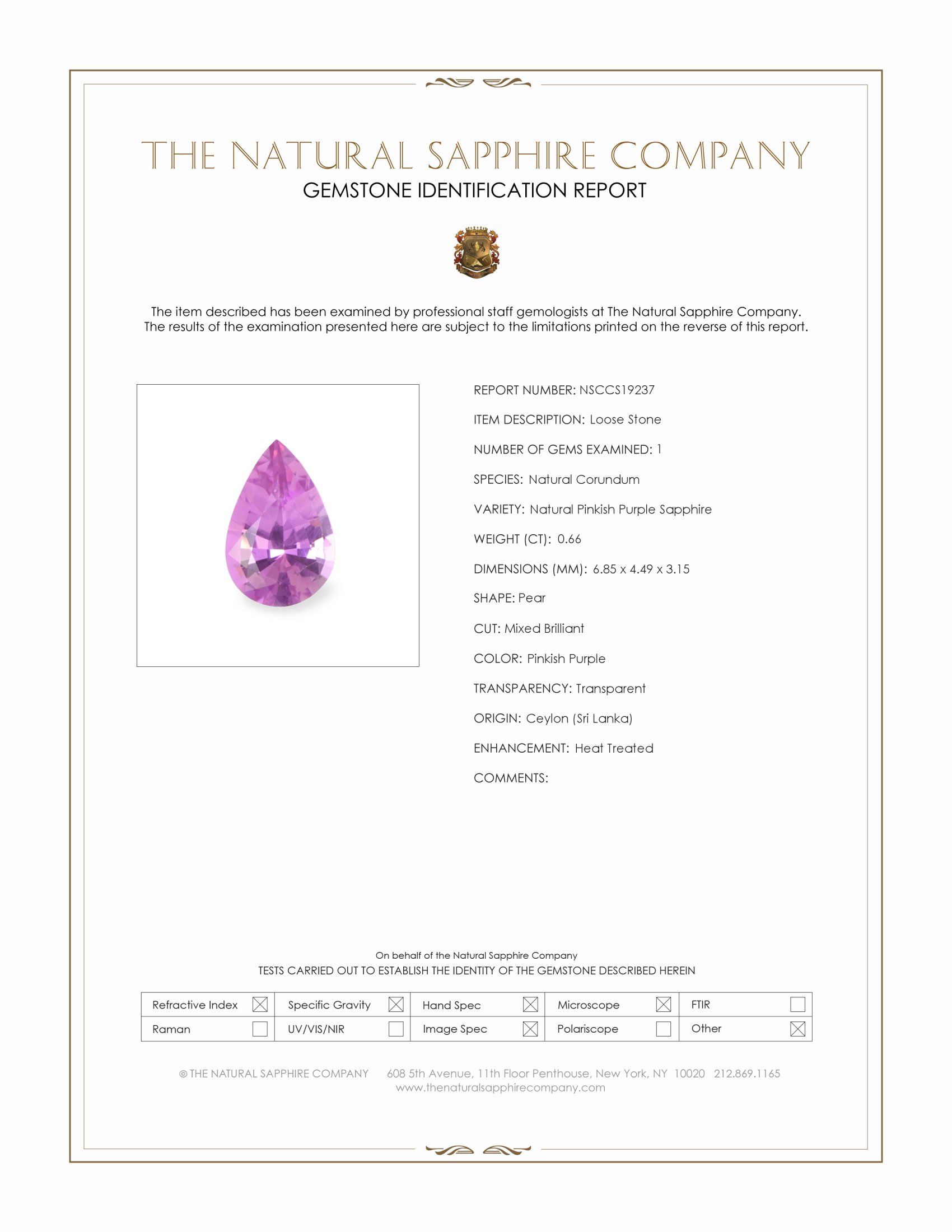 0.66 Ct. Pinkish Purple Sapphire from Ceylon (Sri Lanka)