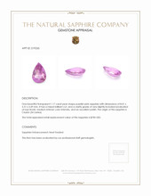 1.17 Ct. Purplish Pink Sapphire from Ceylon (Sri Lanka) Appraisal