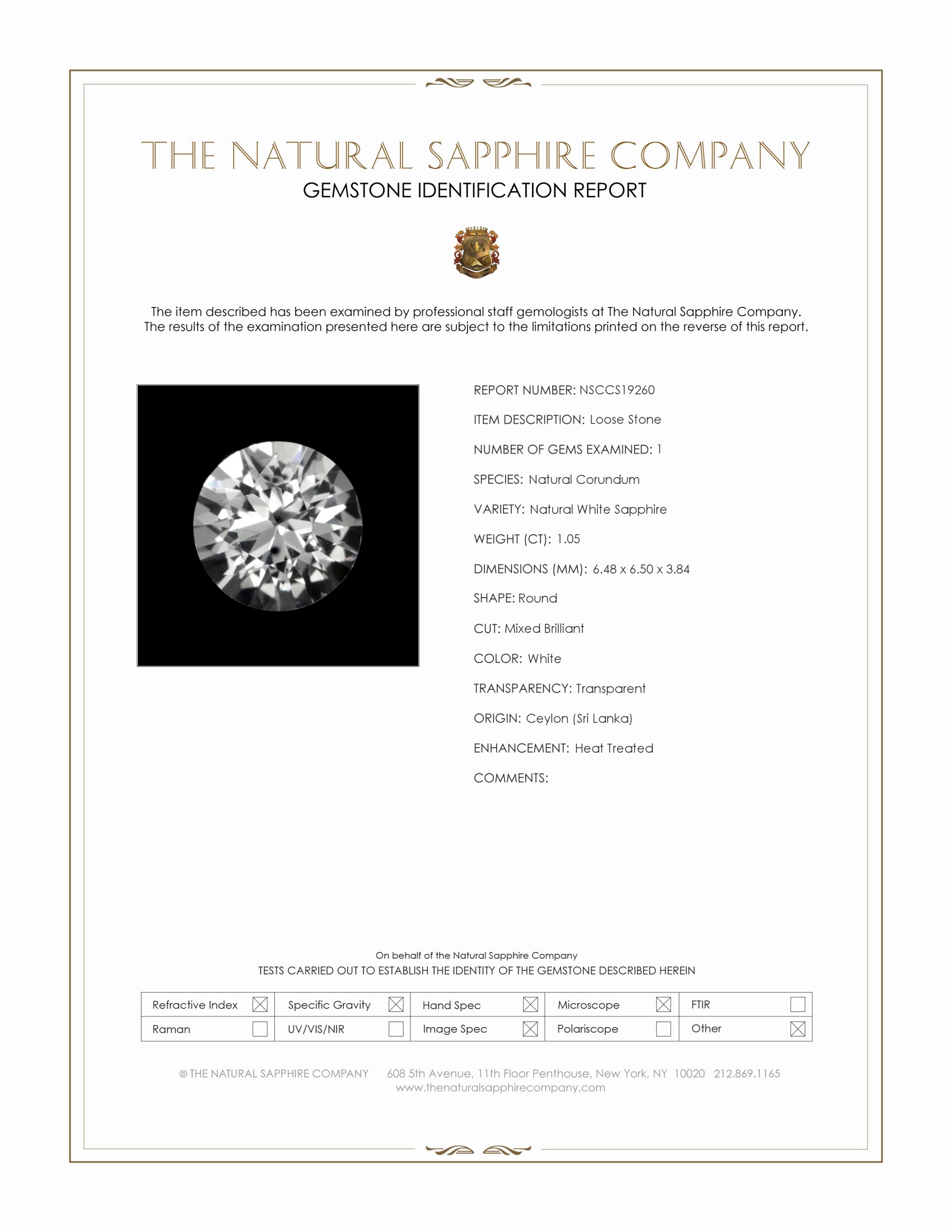 1.05 Ct. White Sapphire from Ceylon (Sri Lanka)