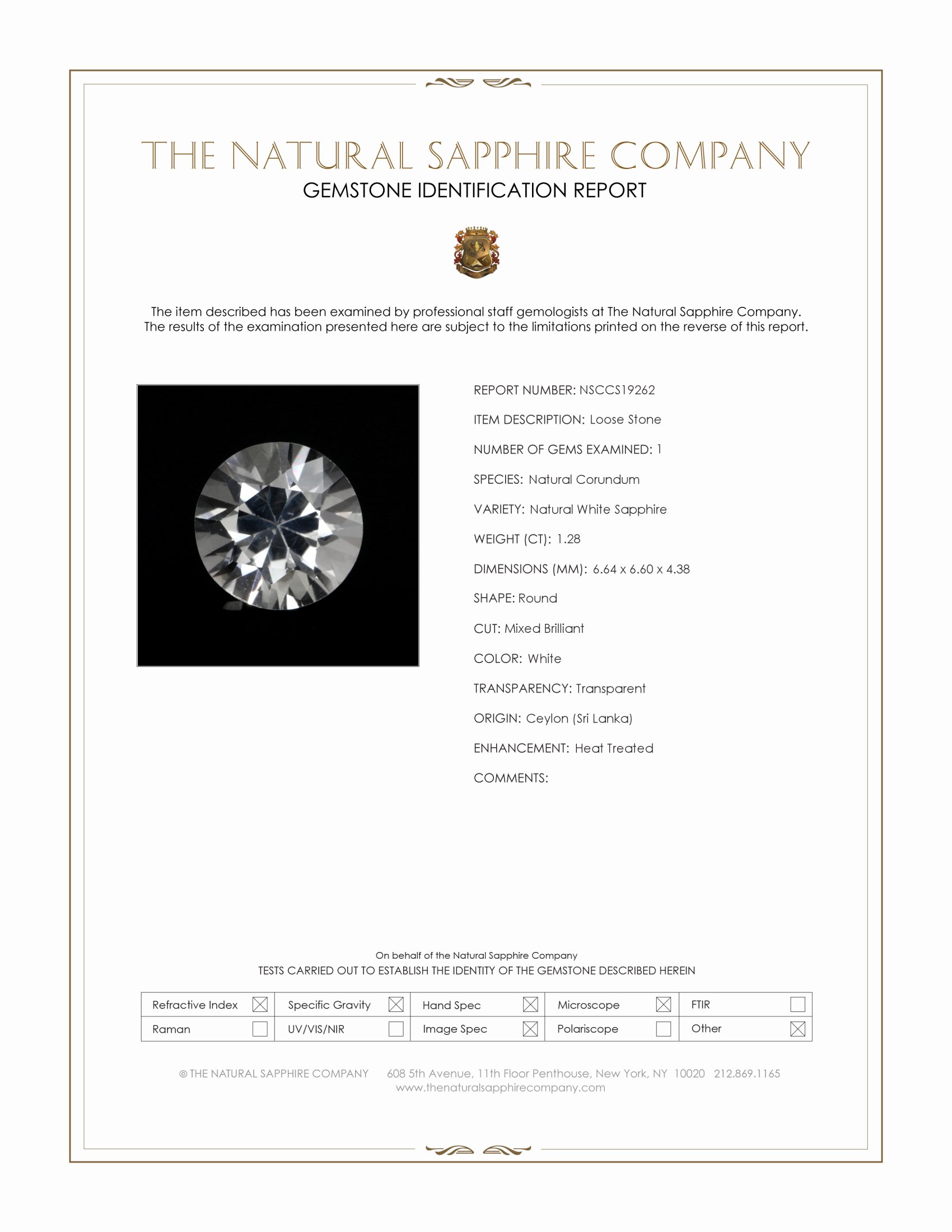1.28 Ct. White Sapphire from Ceylon (Sri Lanka)