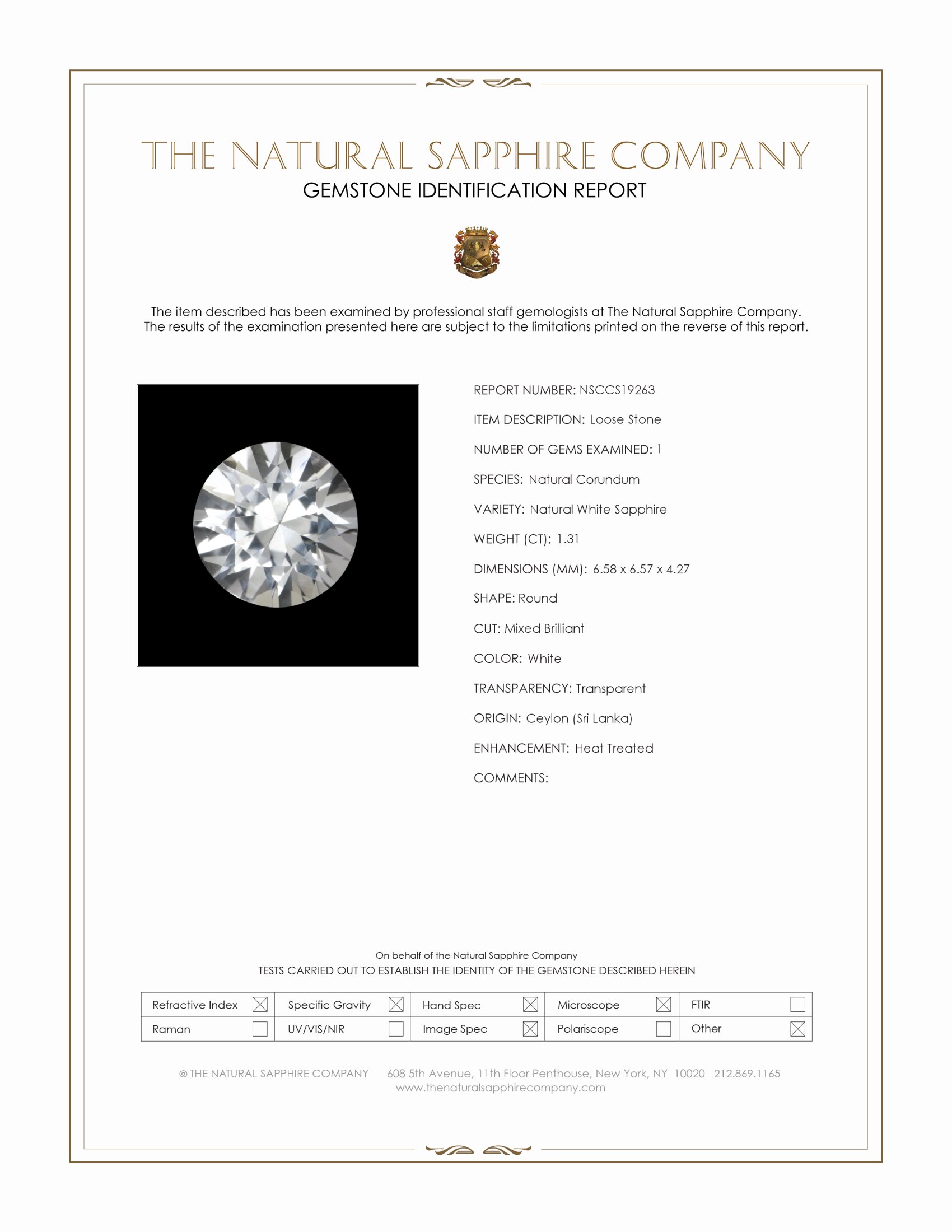 1.31 Ct. White Sapphire from Ceylon (Sri Lanka)