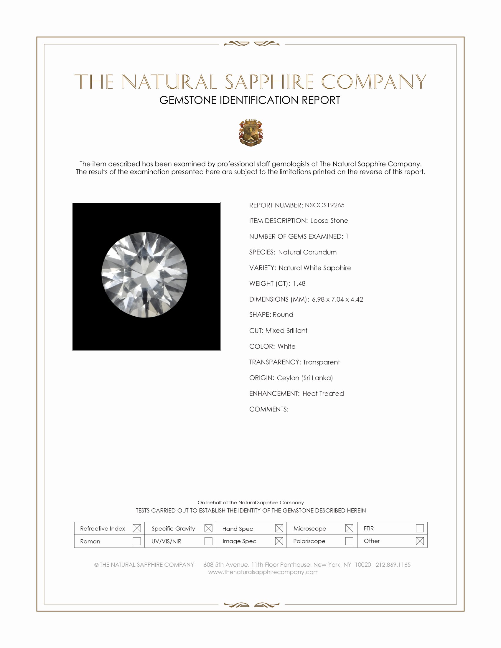 1.48 Ct. White Sapphire from Ceylon (Sri Lanka)