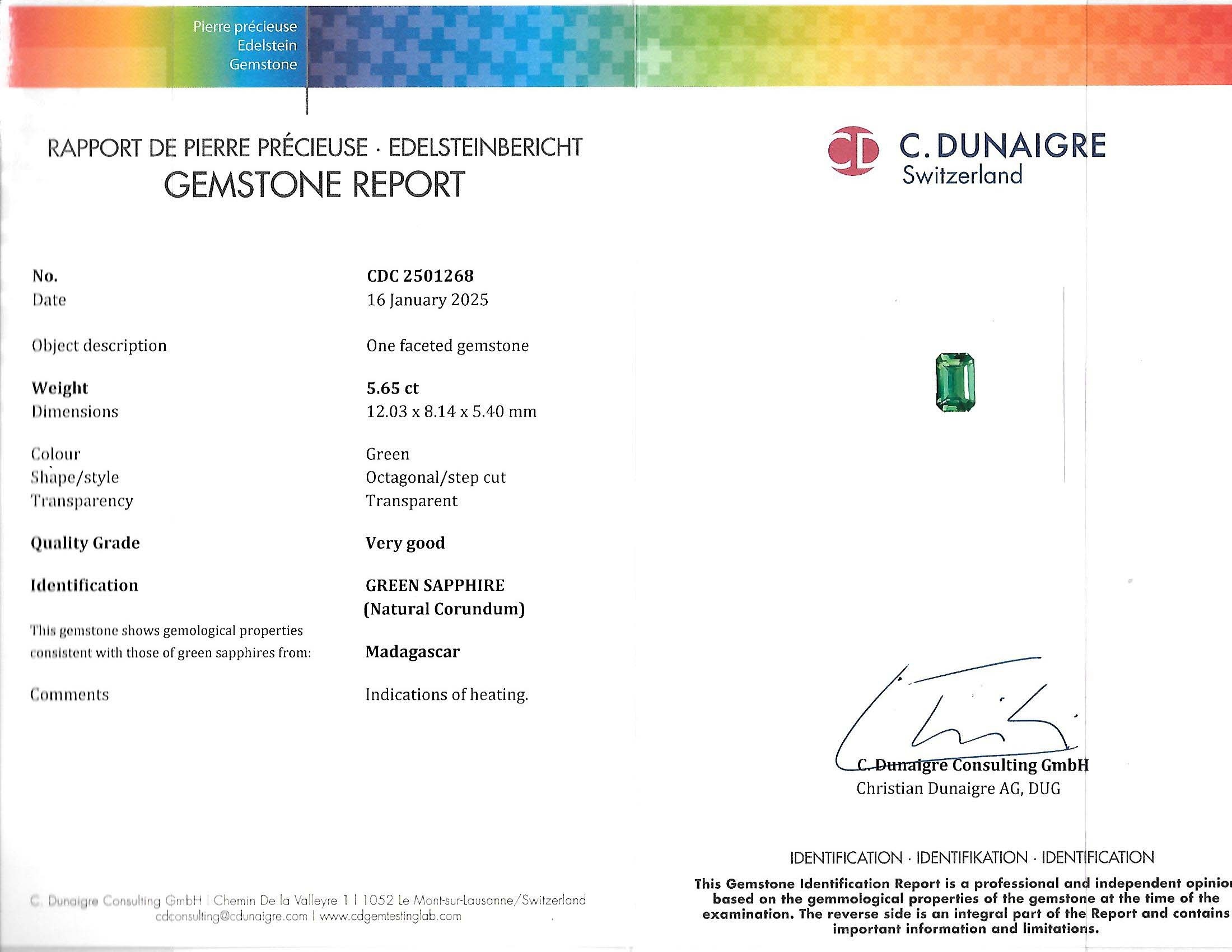 5.65 Ct. Green Sapphire from Madagascar