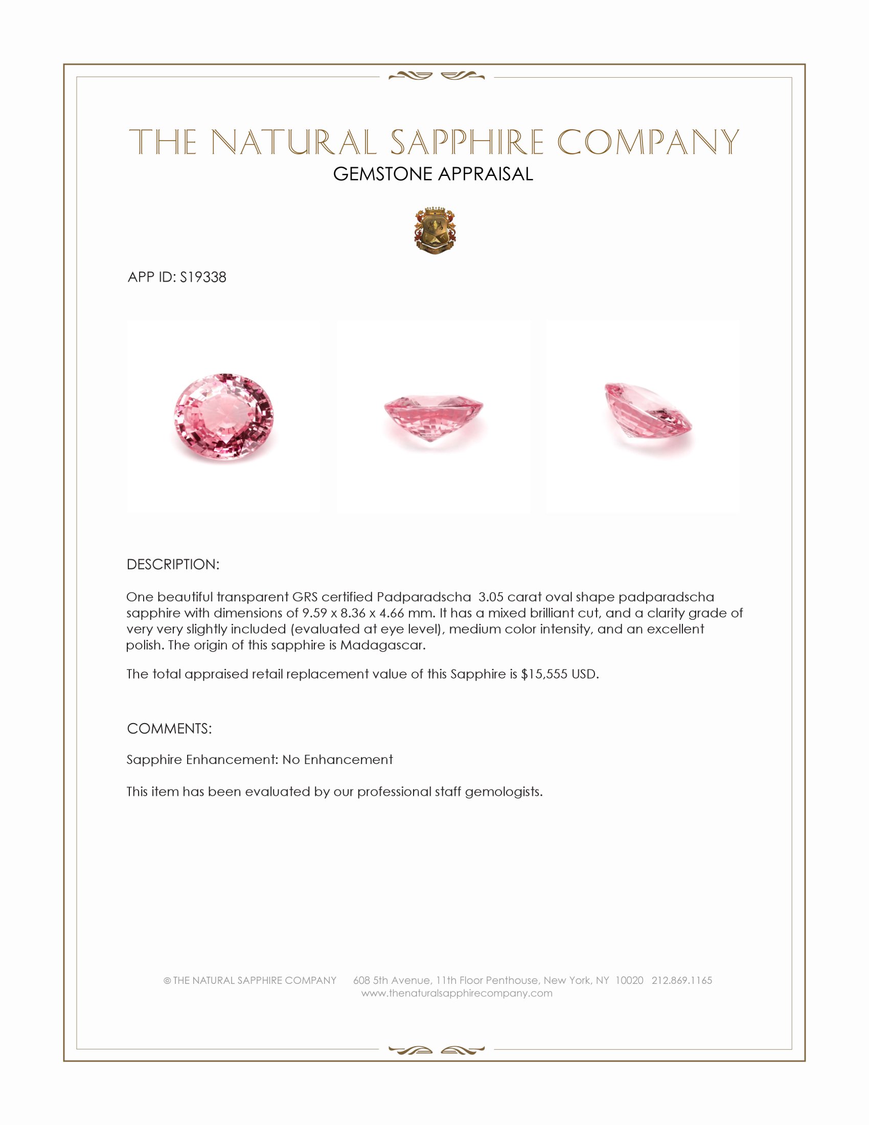 3.05 Ct. Padparadscha Sapphire from Madagascar