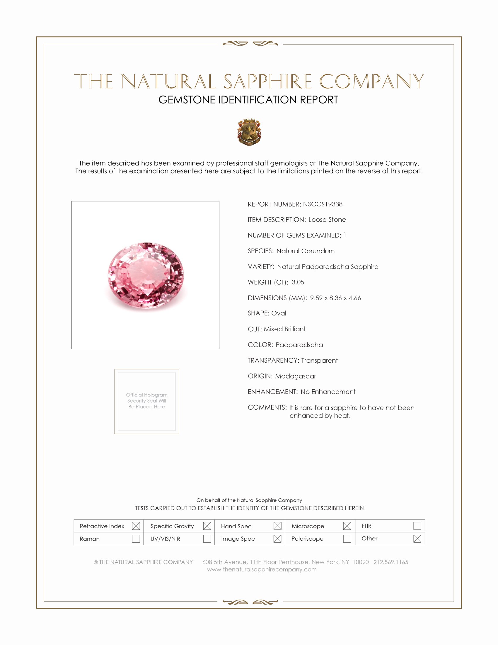 3.05 Ct. Padparadscha Sapphire from Madagascar