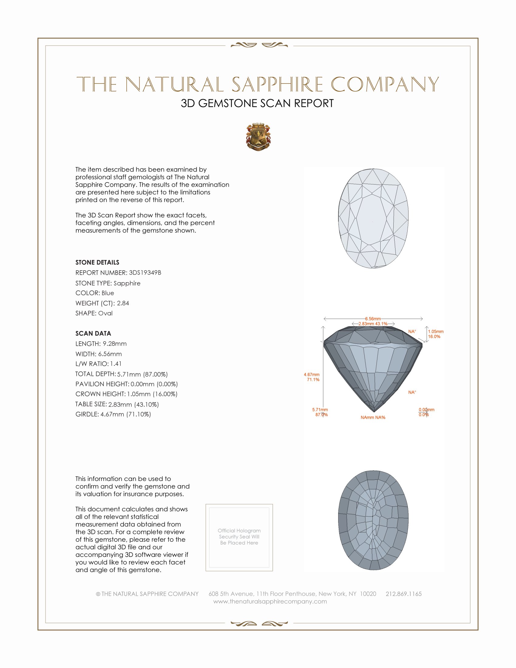 2.84 Ct. Blue Sapphire from Ceylon (Sri Lanka)