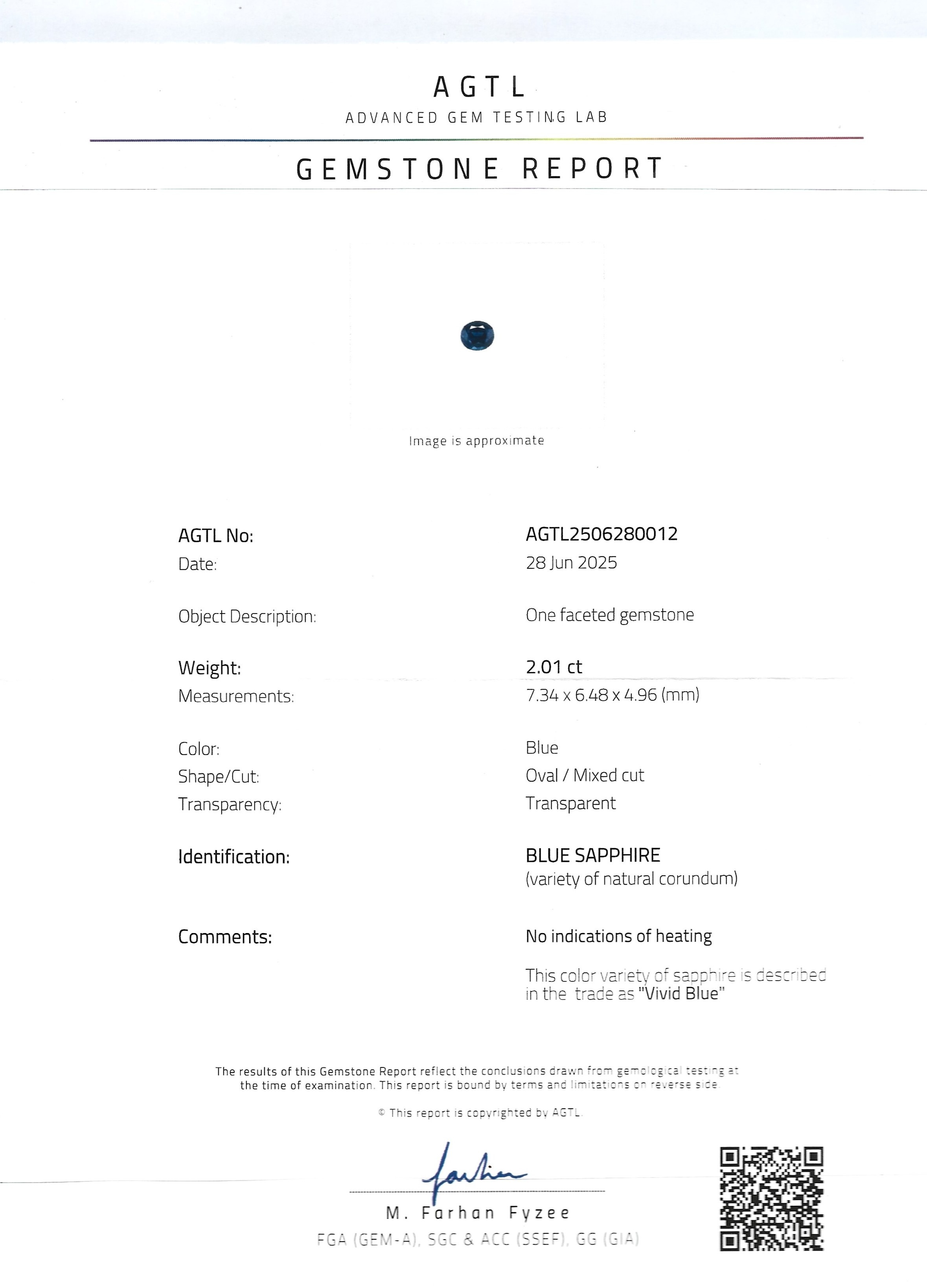 2.01 Ct. Blue Sapphire from Madagascar