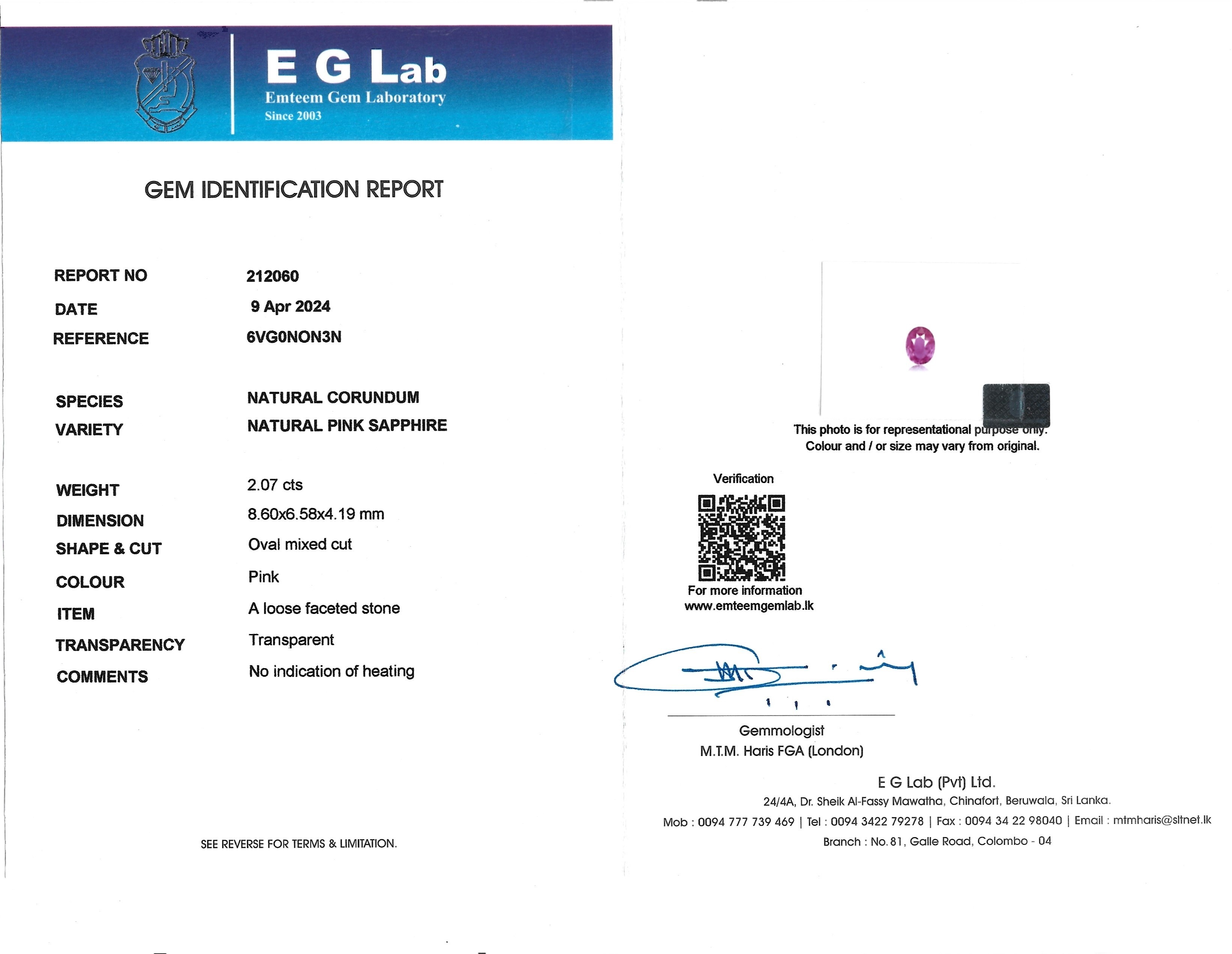 2.07 Ct. Pink Sapphire from Ceylon (Sri Lanka)