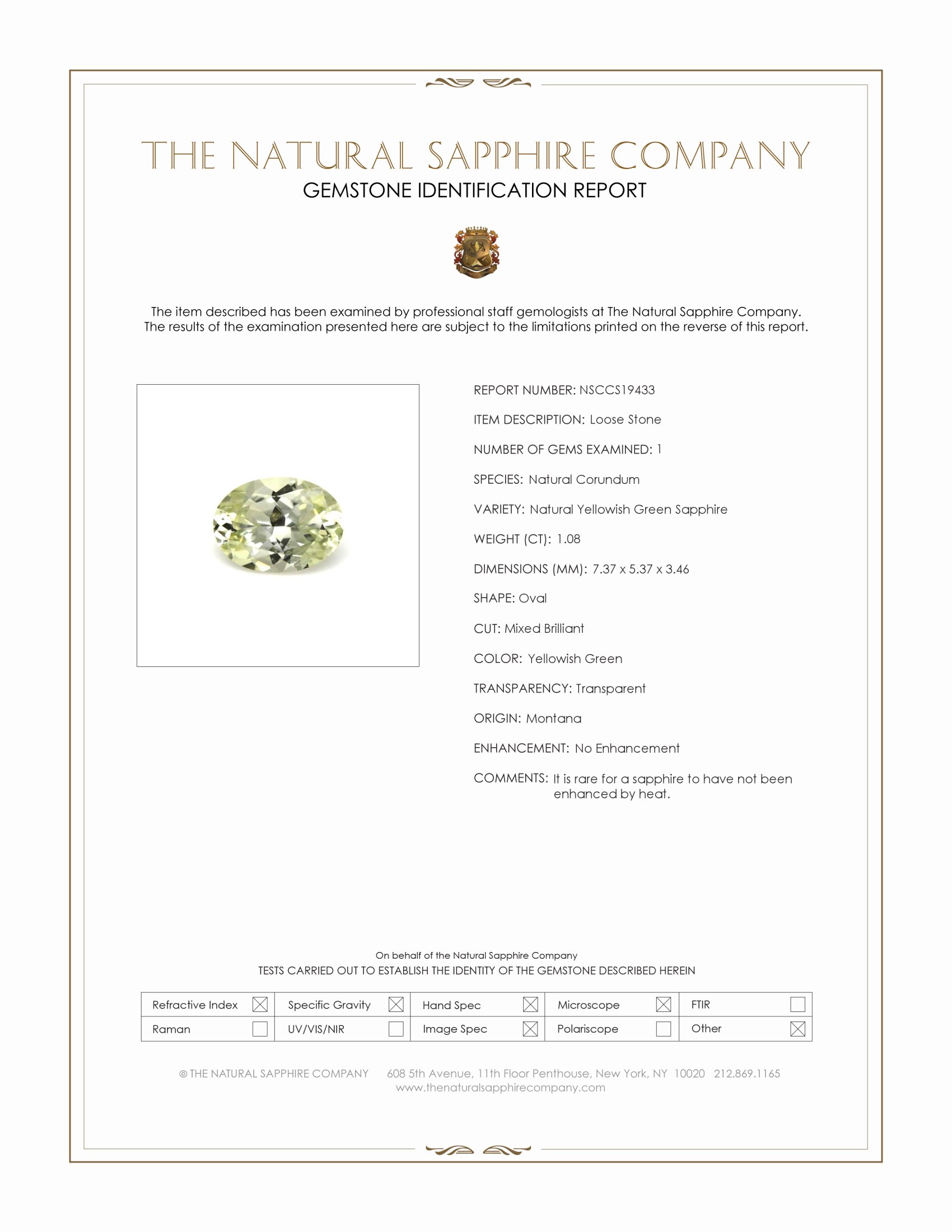 1.08 Ct. Yellowish Green Sapphire from Montana