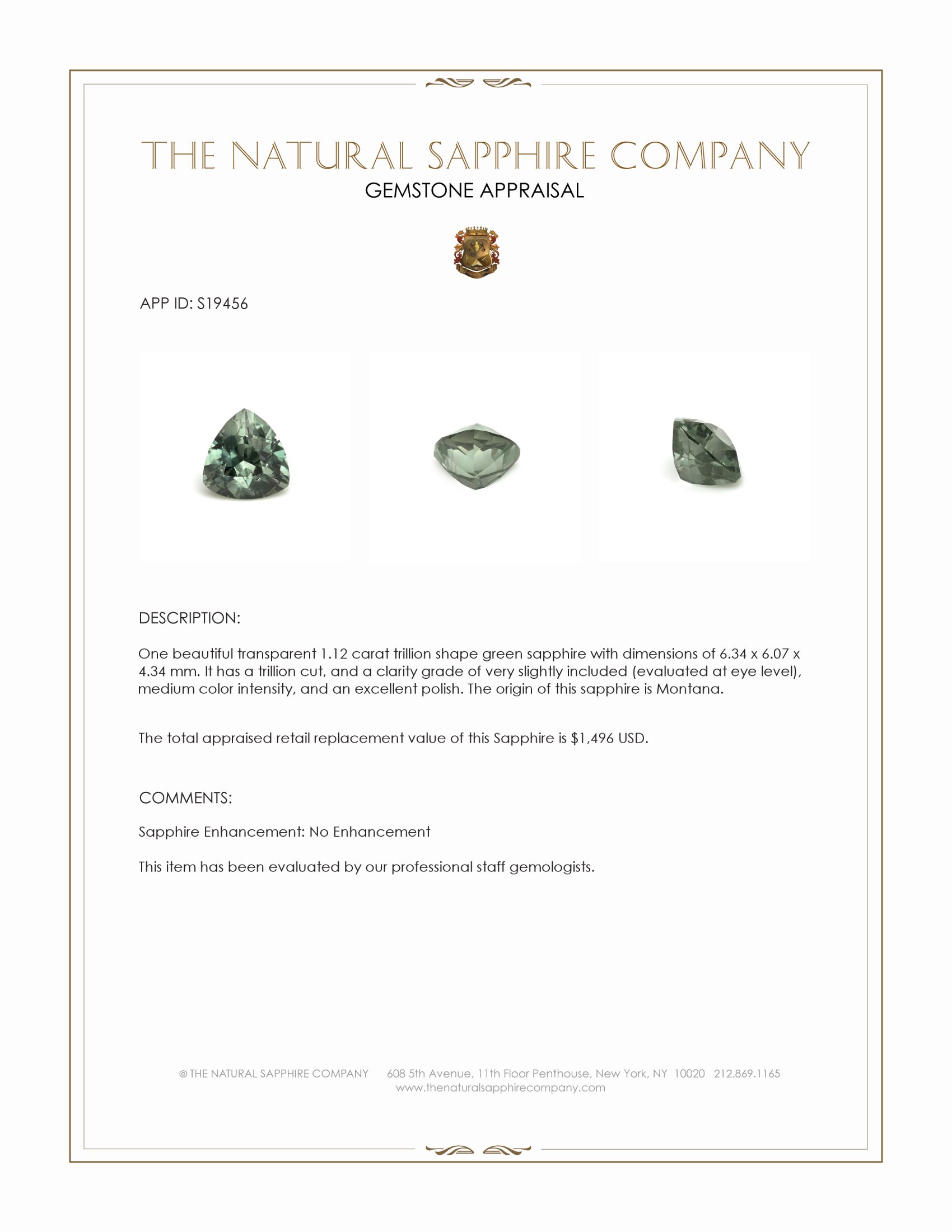 1.12 Ct. Green Sapphire from Montana